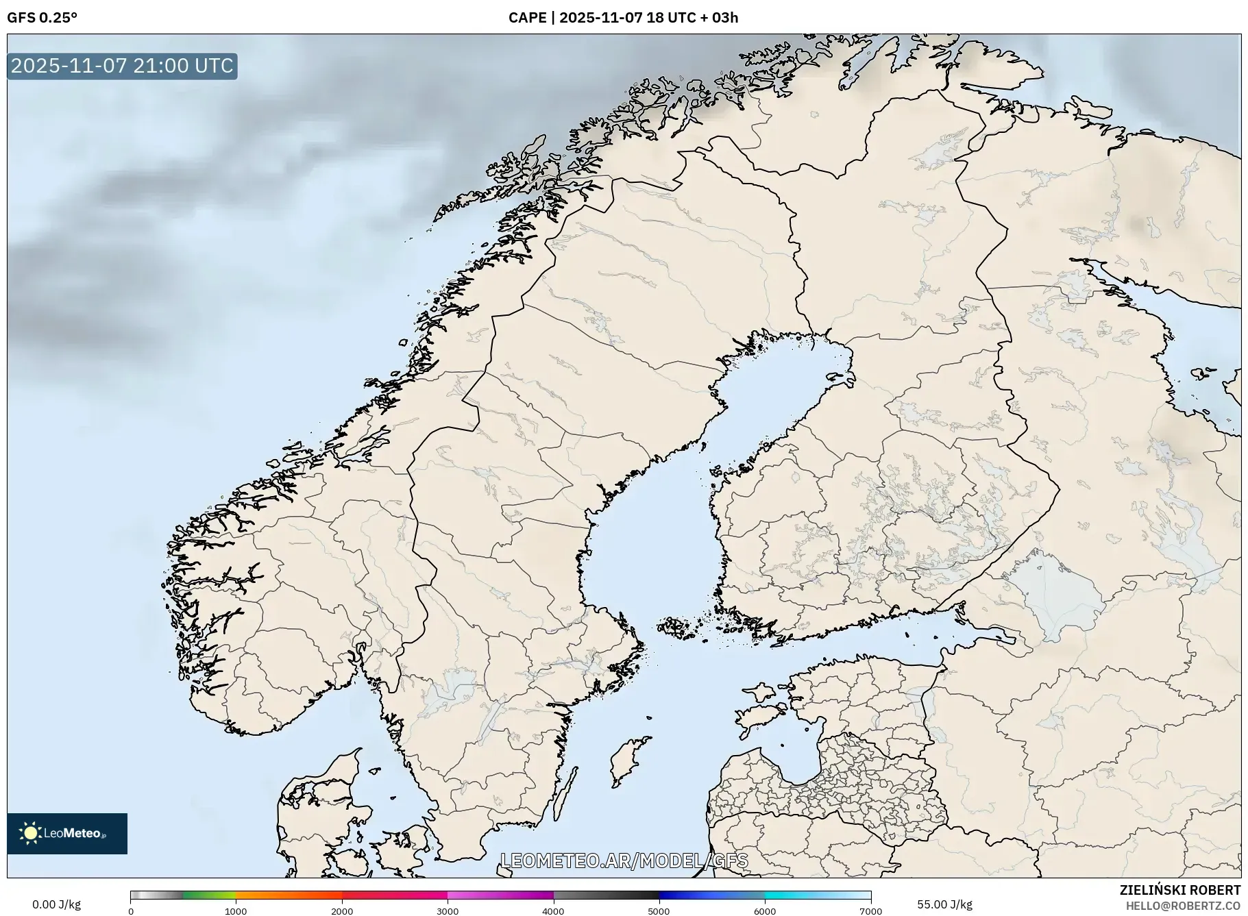 GFS model - Escandinavia, CAPE