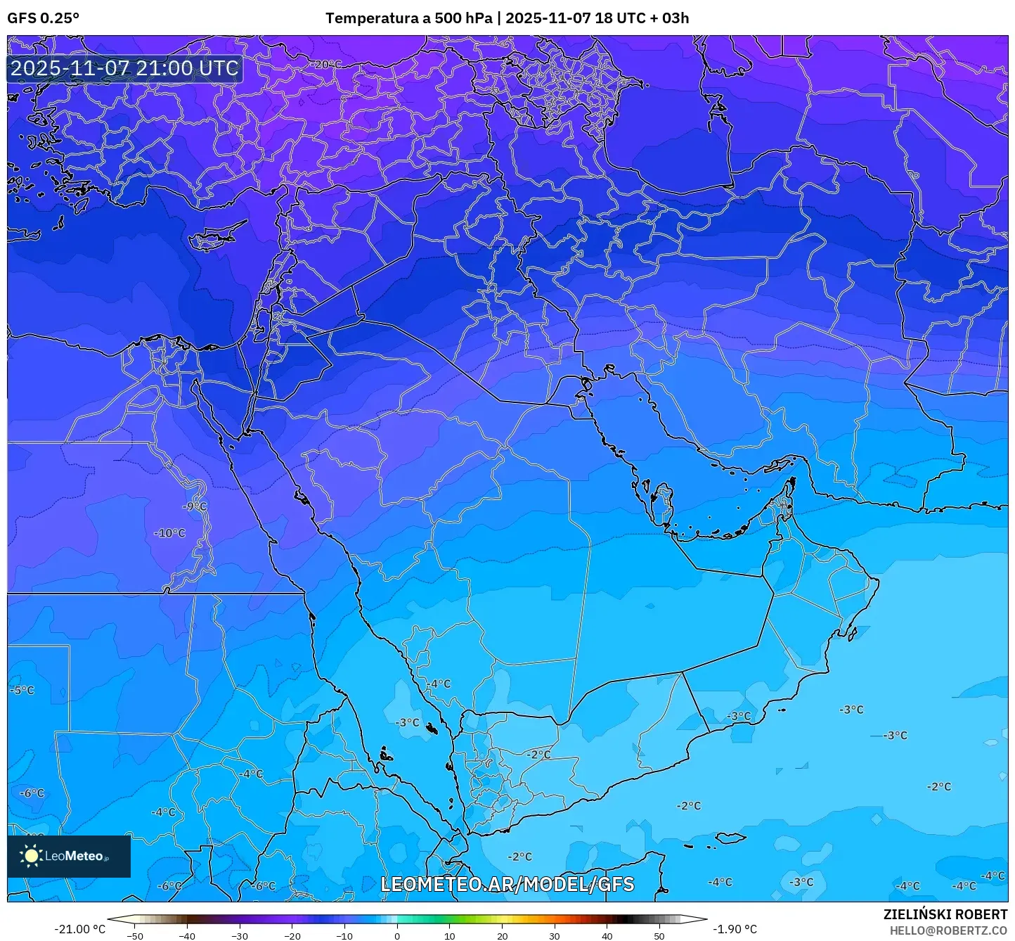 GFS model - Oriente Medio, Temperatura a 500 hPa