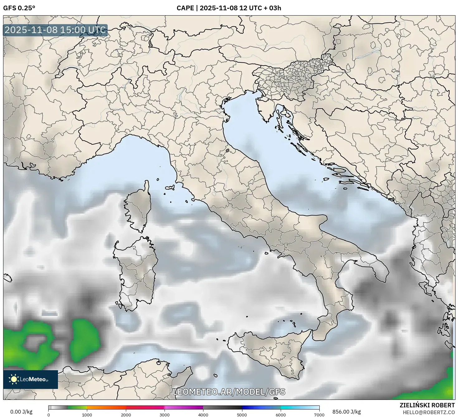 GFS model - Italia, CAPE