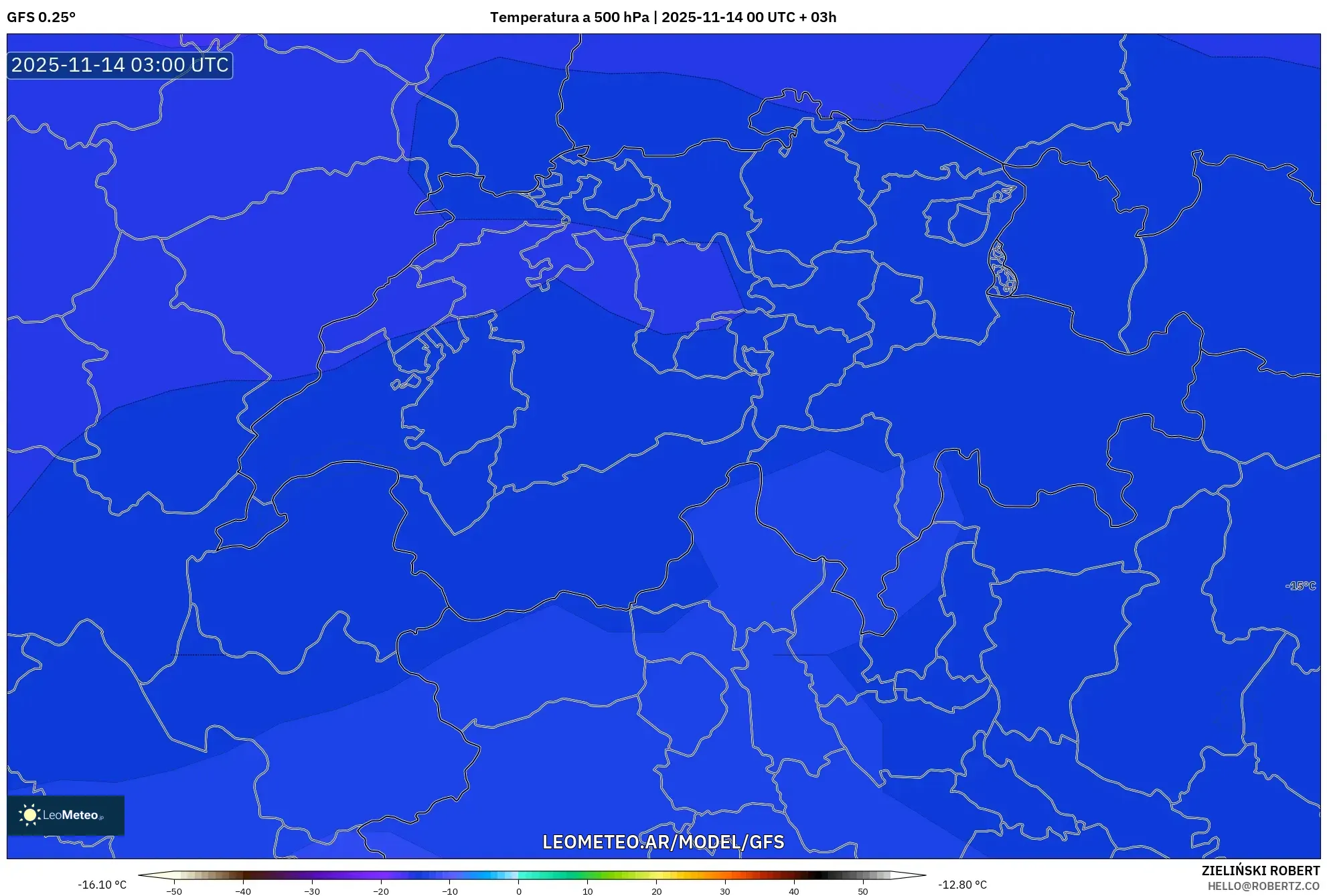 GFS model - Suiza, Temperatura a 500 hPa
