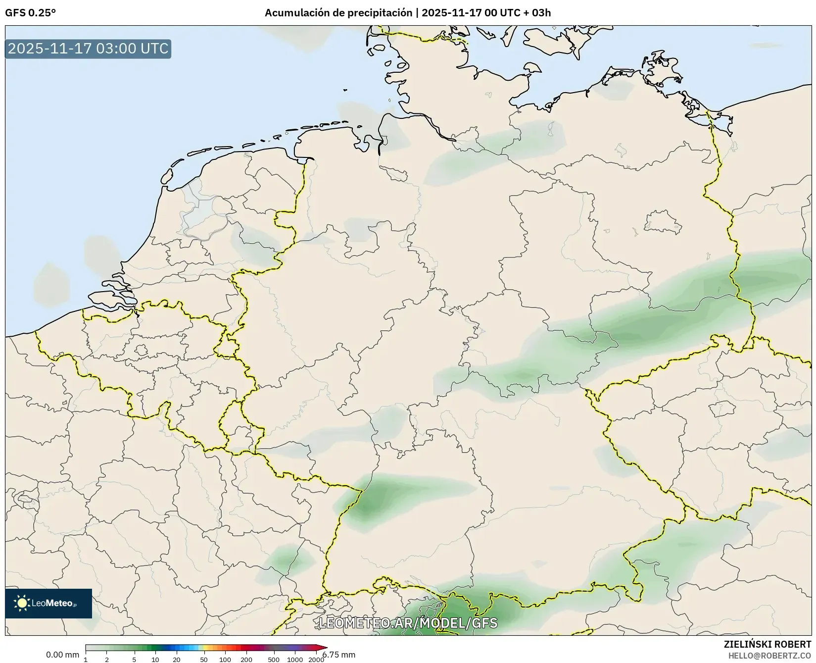 GFS model - Alemania, Acumulación de precipitación