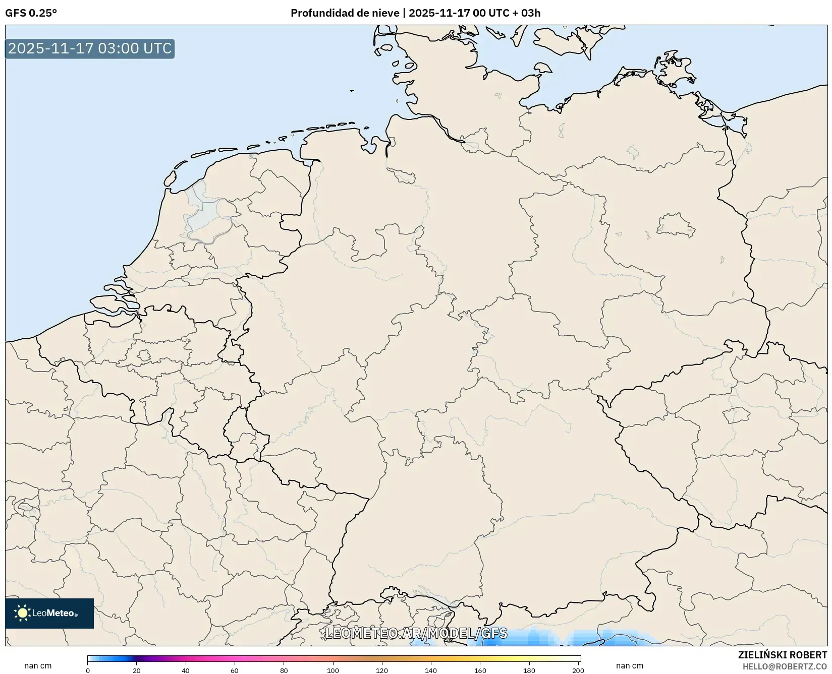GFS model - Alemania, Profundidad de nieve
