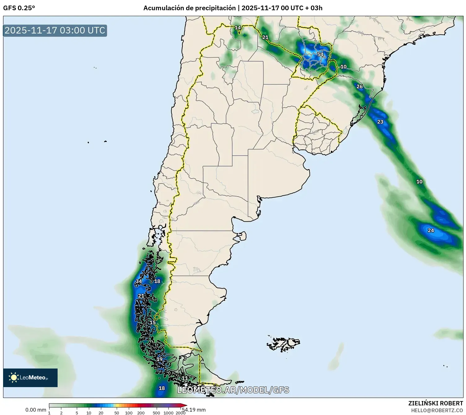 GFS model - Argentina, Acumulación de precipitación