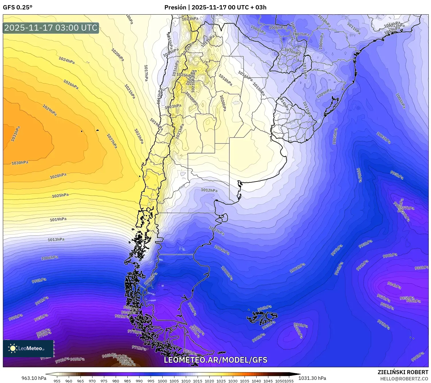 GFS model - Argentina, Presión