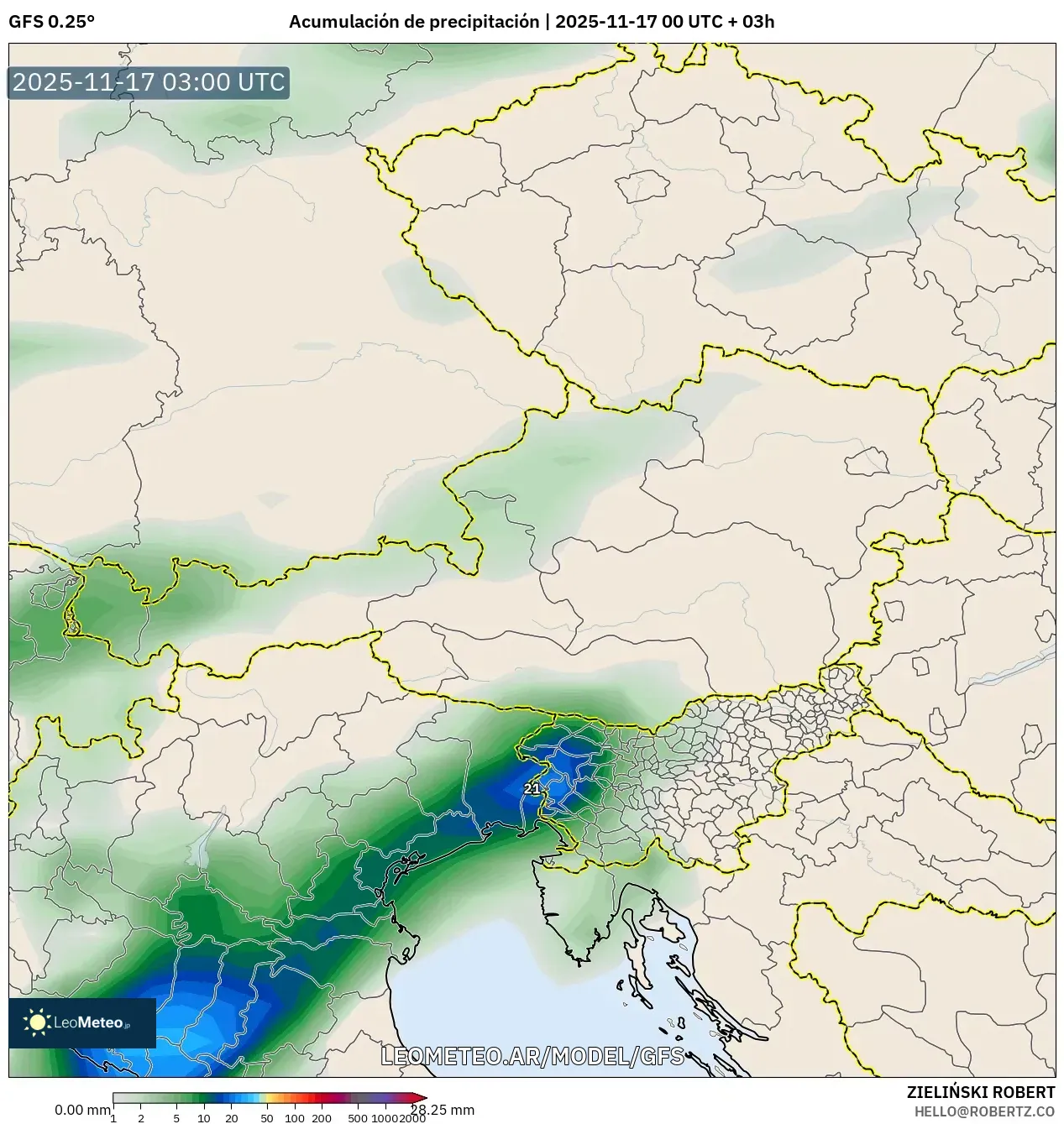 GFS model - Austria, Acumulación de precipitación