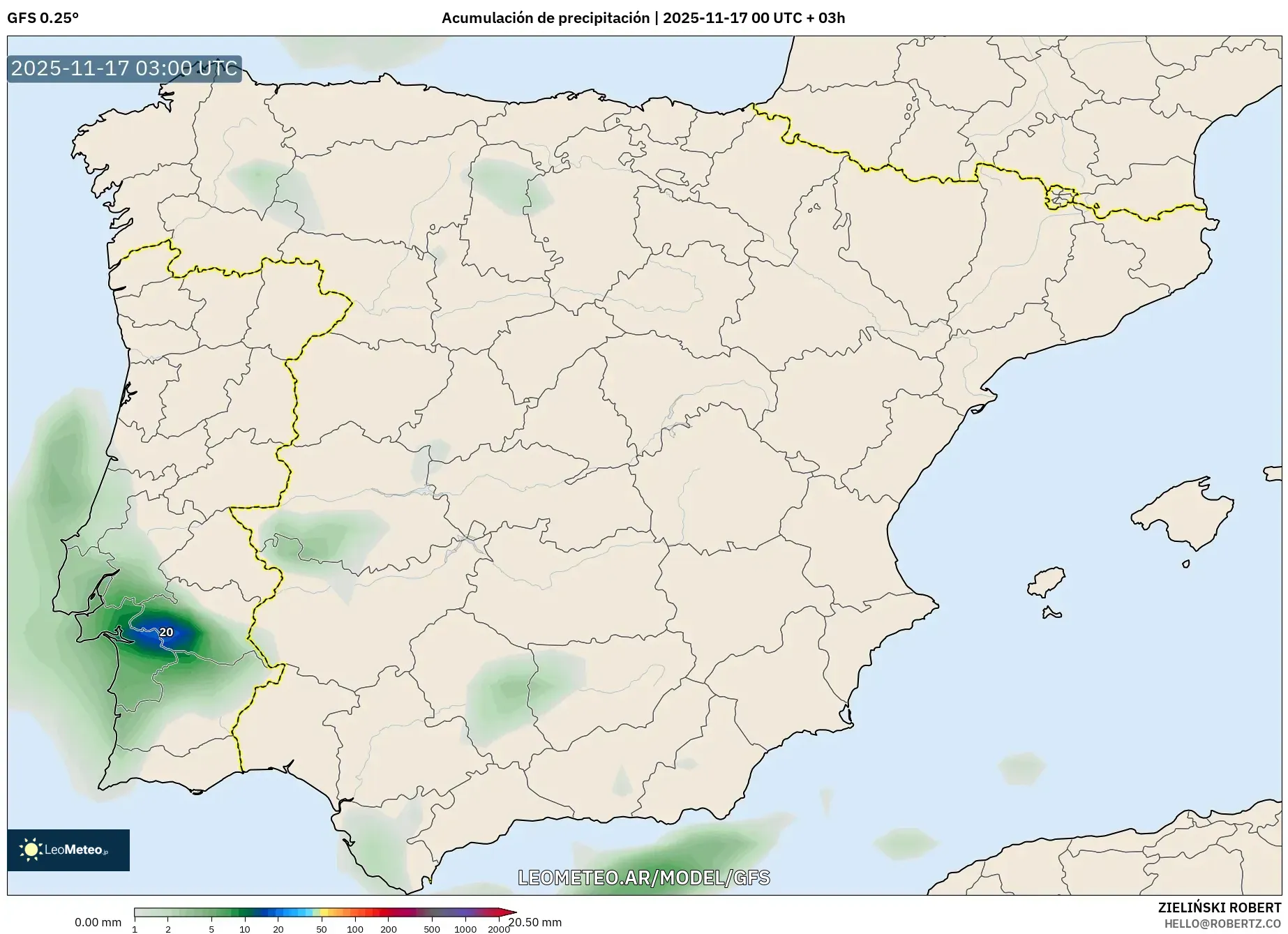 GFS model - España, Acumulación de precipitación