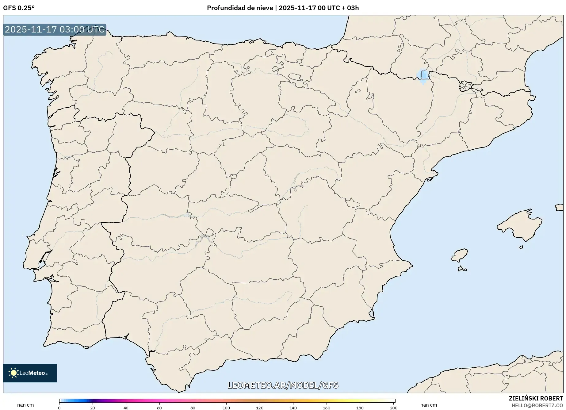GFS model - España, Profundidad de nieve