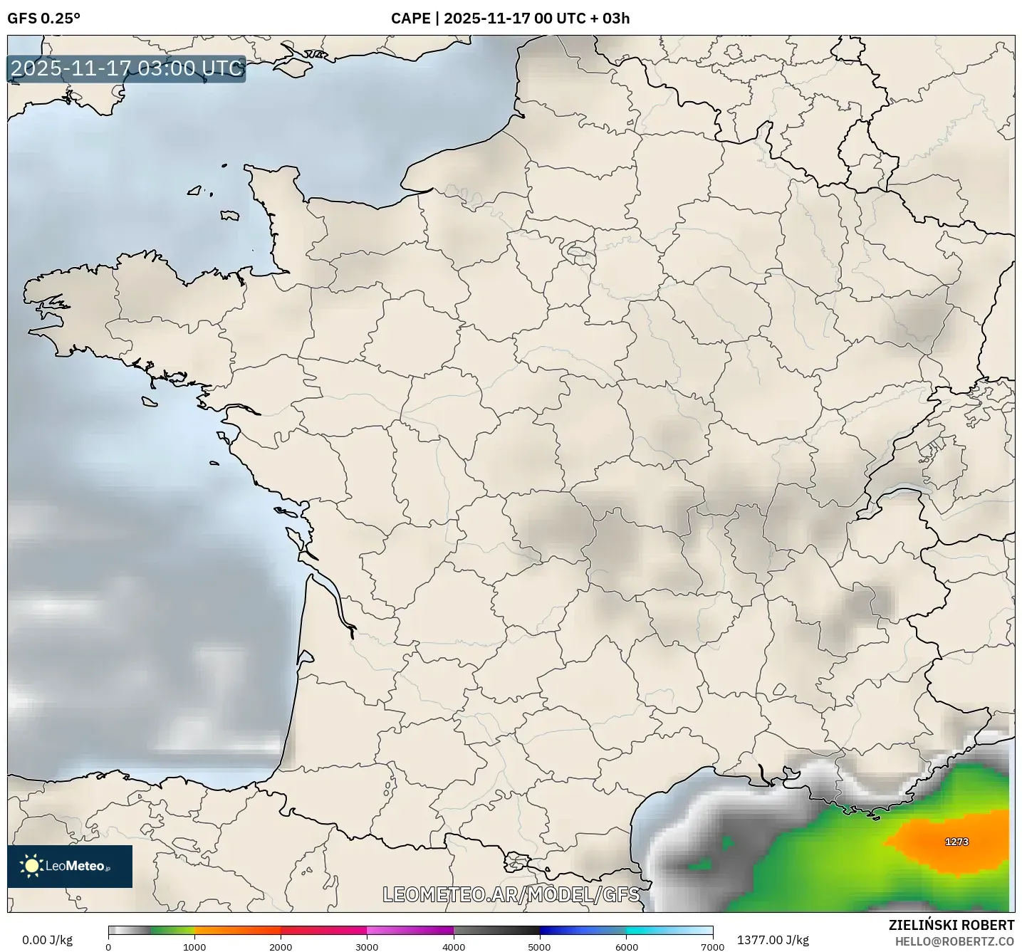 GFS model - Francia, CAPE