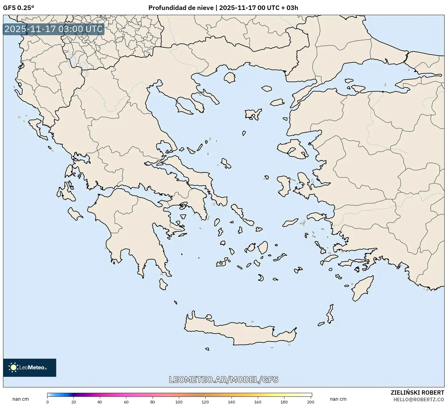 GFS model - Grecia, Profundidad de nieve