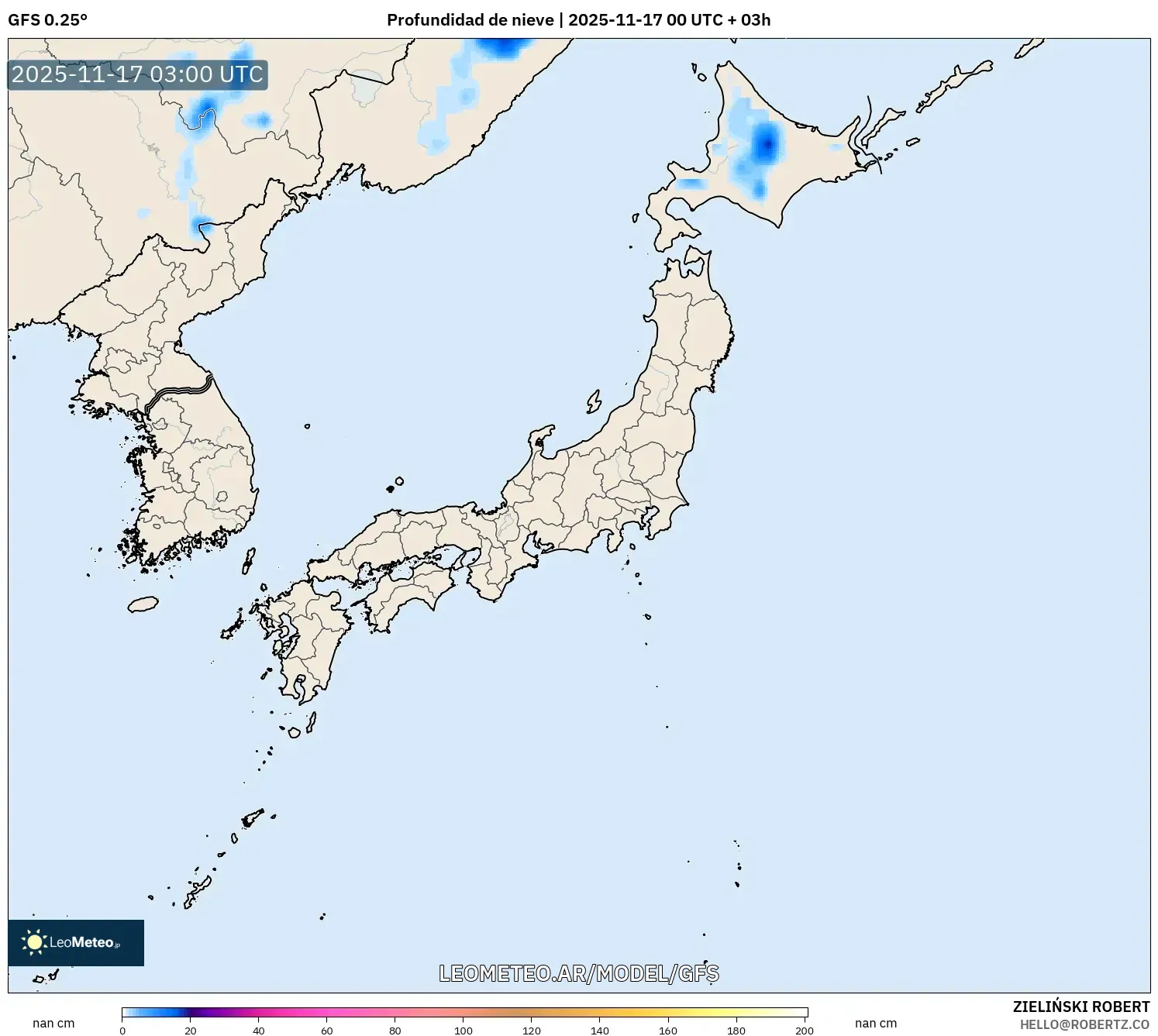 GFS model - Japón, Profundidad de nieve