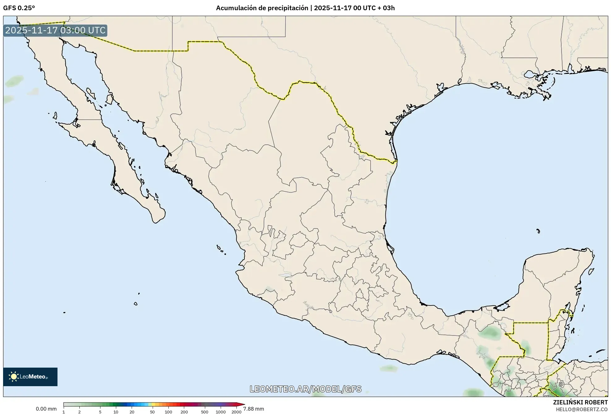GFS model - México, Acumulación de precipitación