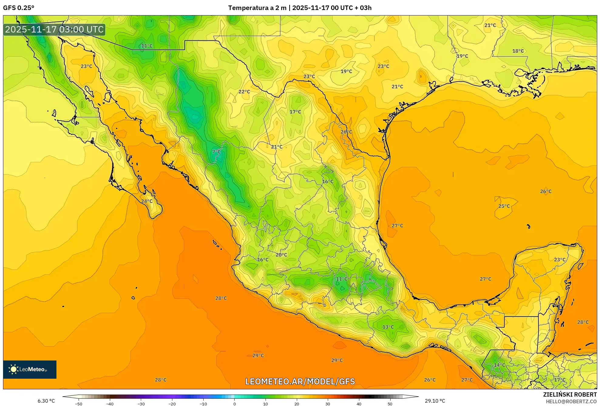 GFS model - México, Temperatura a 2 m