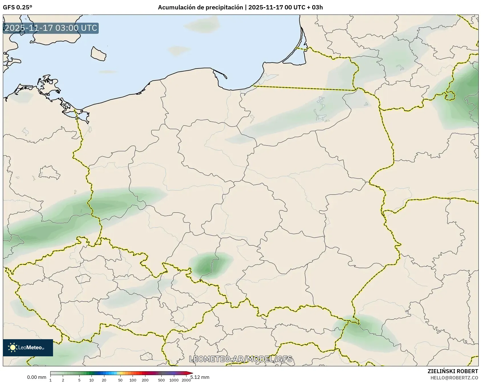 GFS model - Polonia, Acumulación de precipitación