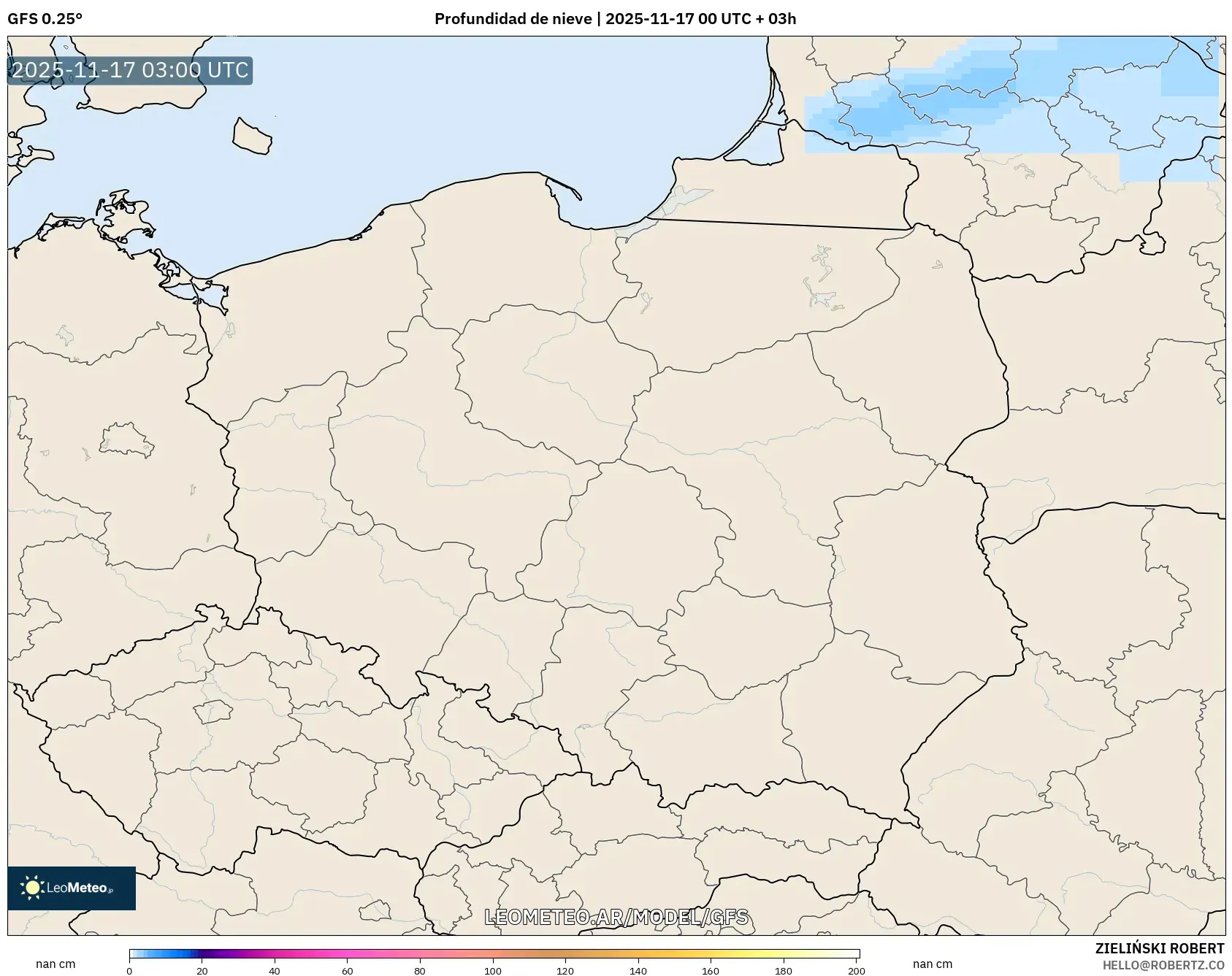 GFS model - Polonia, Profundidad de nieve