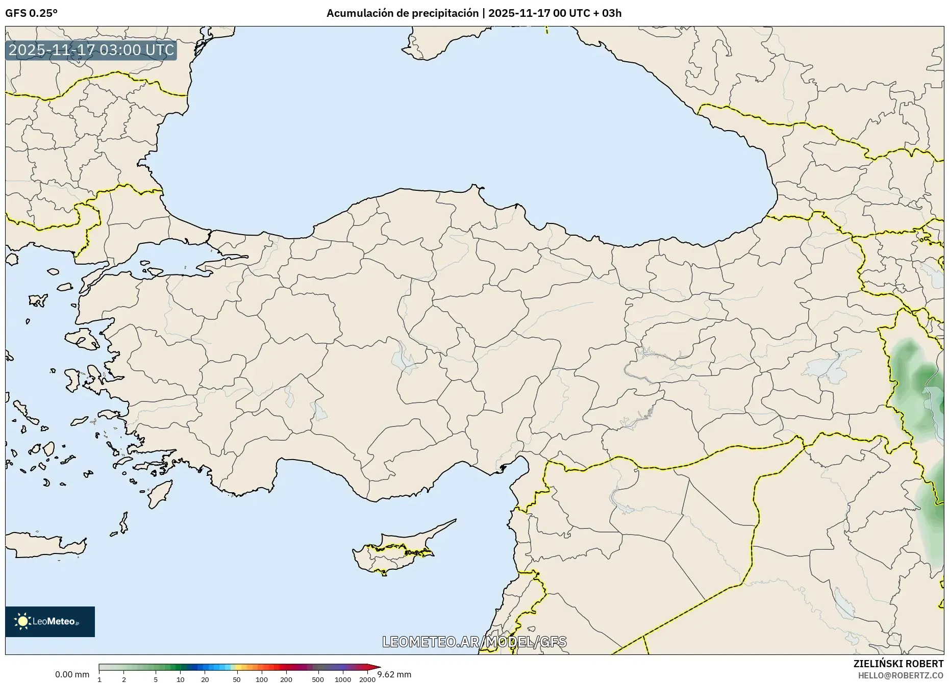 GFS model - Turquía, Acumulación de precipitación