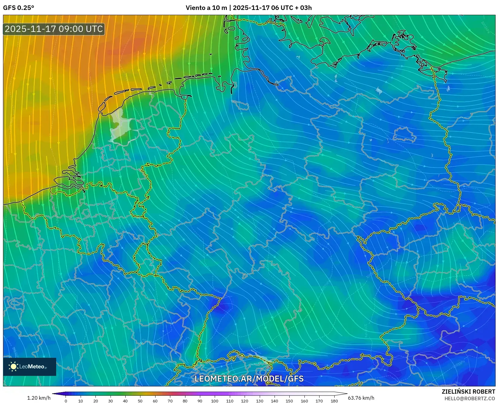 GFS model - Alemania, Viento a 10 m
