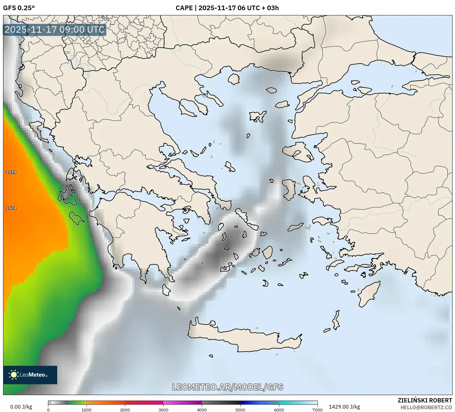 GFS model - Grecia, CAPE