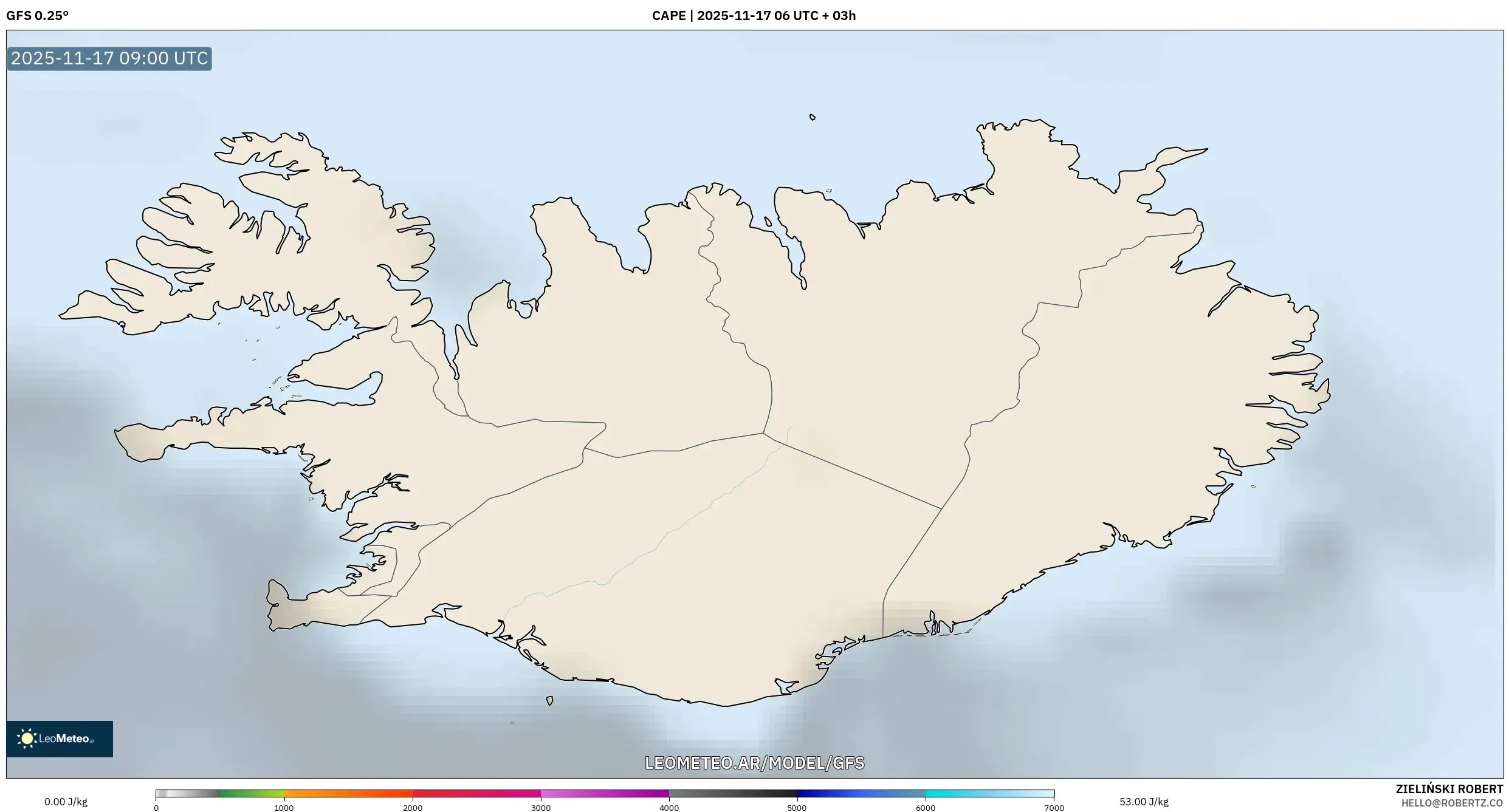 GFS model - Islandia, CAPE