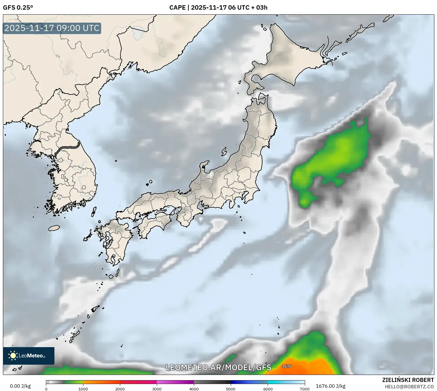 GFS model - Japón, CAPE