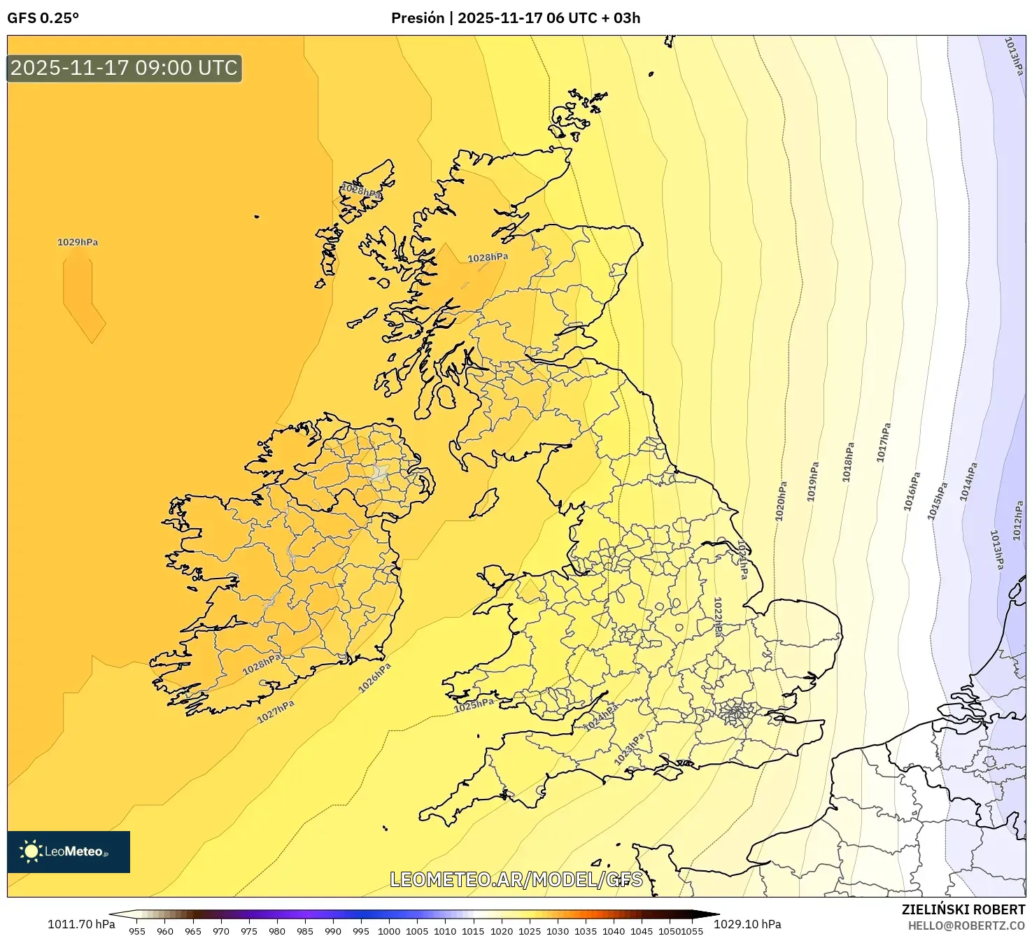GFS model - Reino Unido, Presión