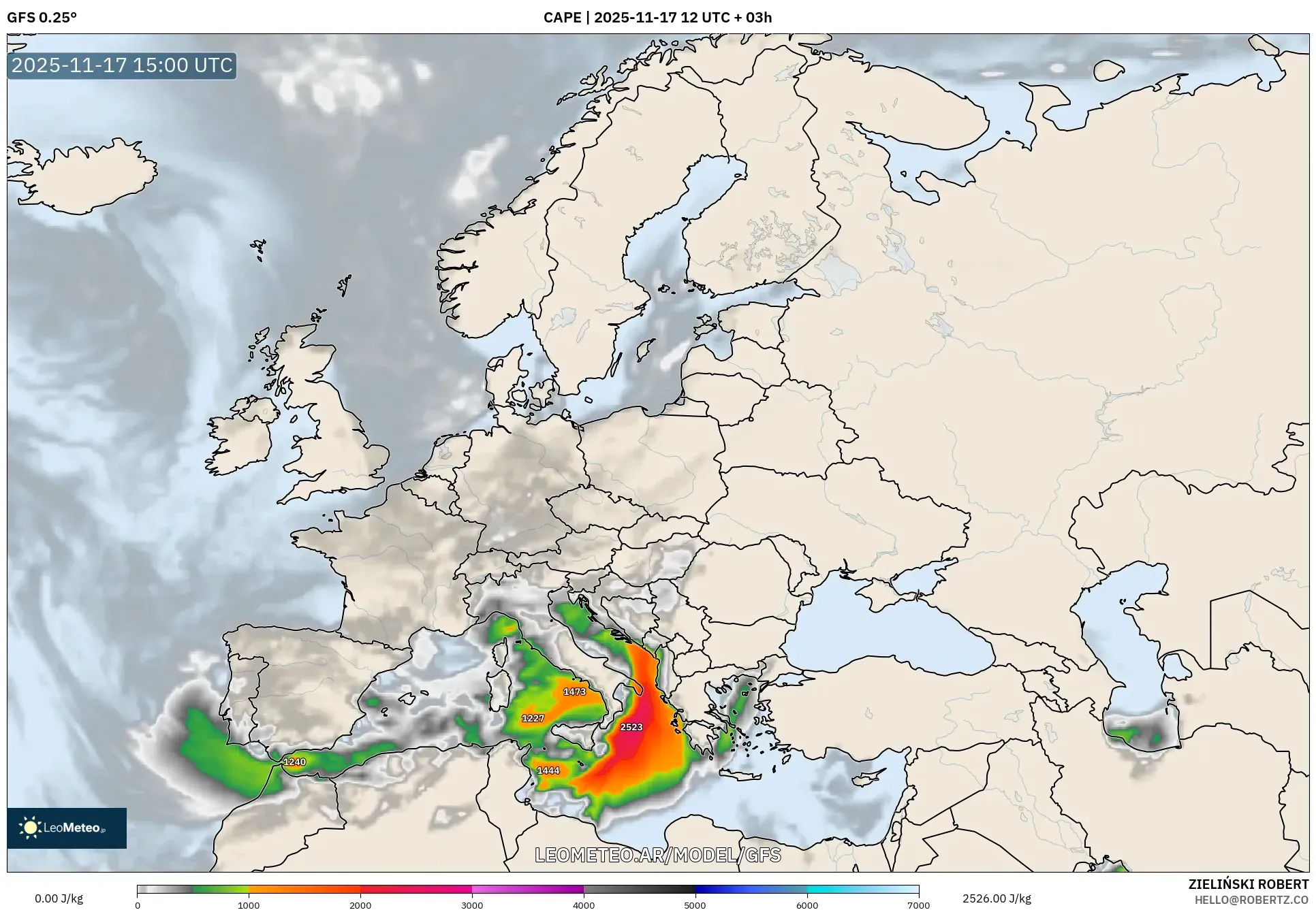GFS model - Europa, CAPE