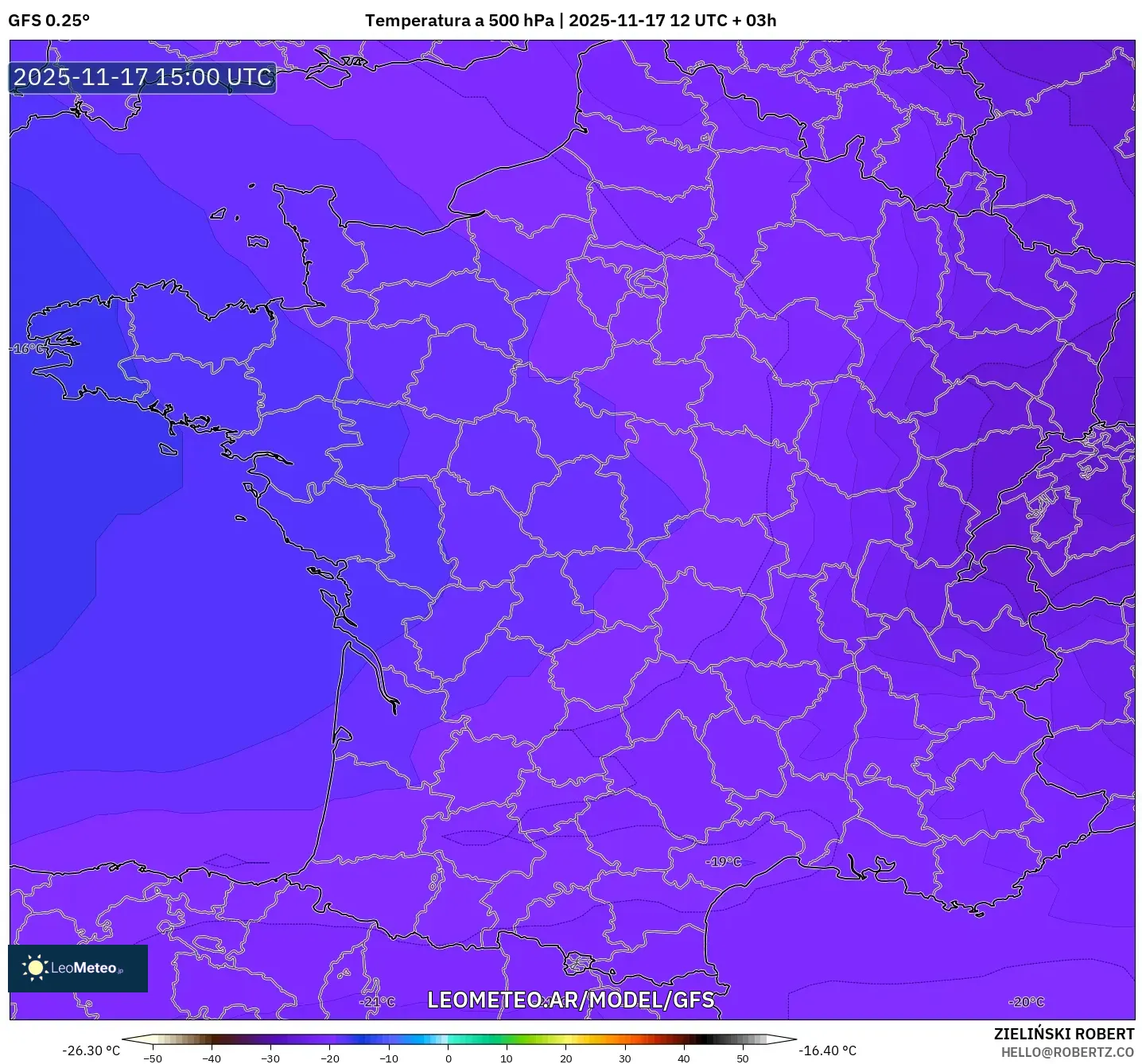 GFS model - Francia, Temperatura a 500 hPa