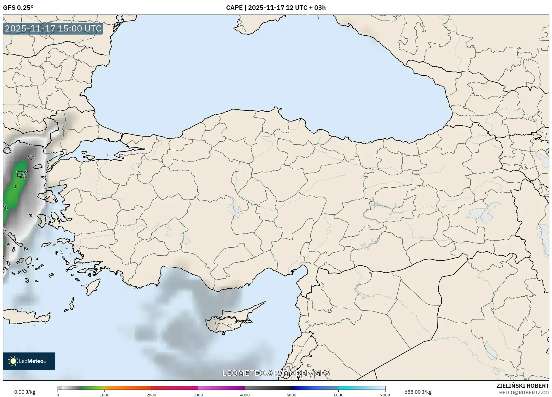GFS model - Turquía, CAPE