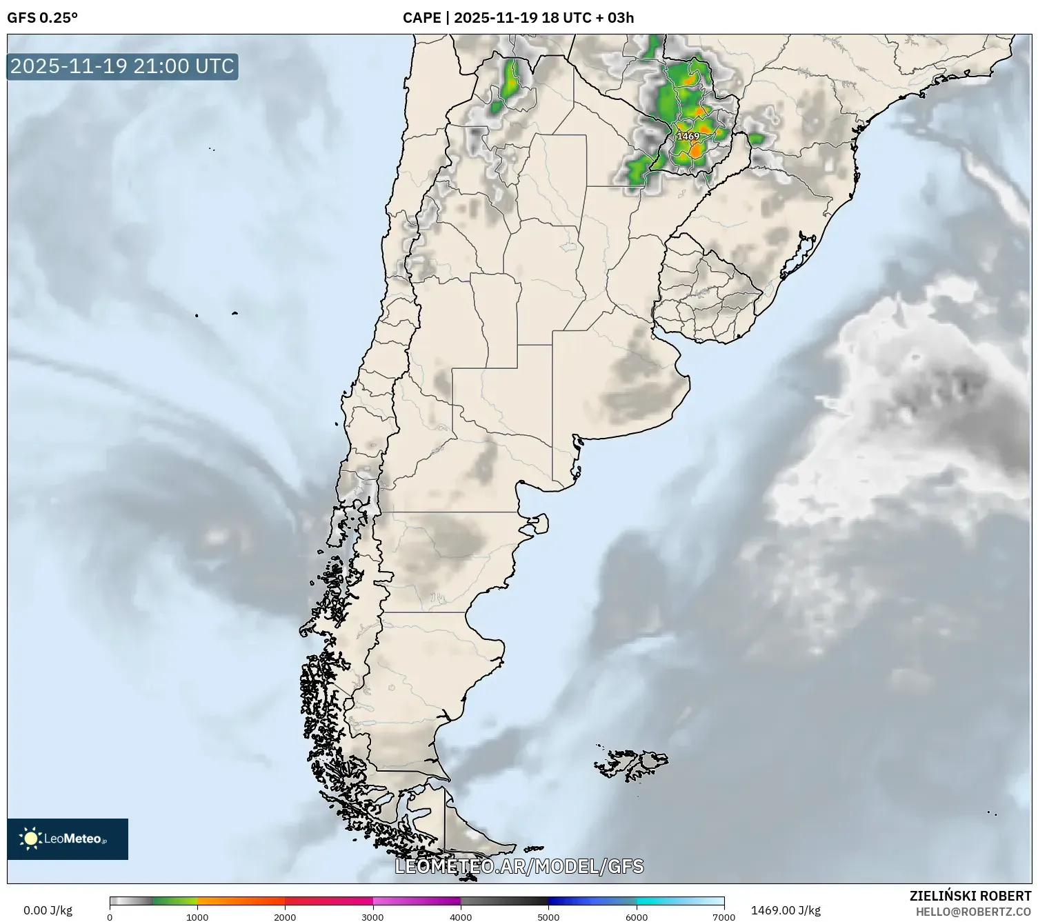 GFS model - Argentina, CAPE