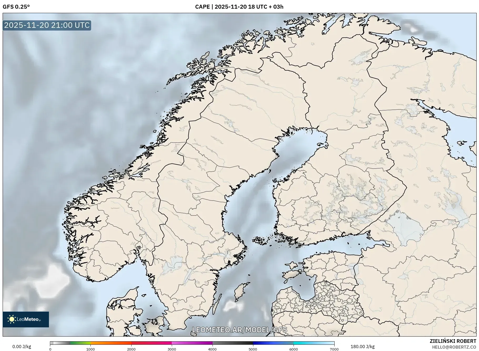 GFS model - Escandinavia, CAPE