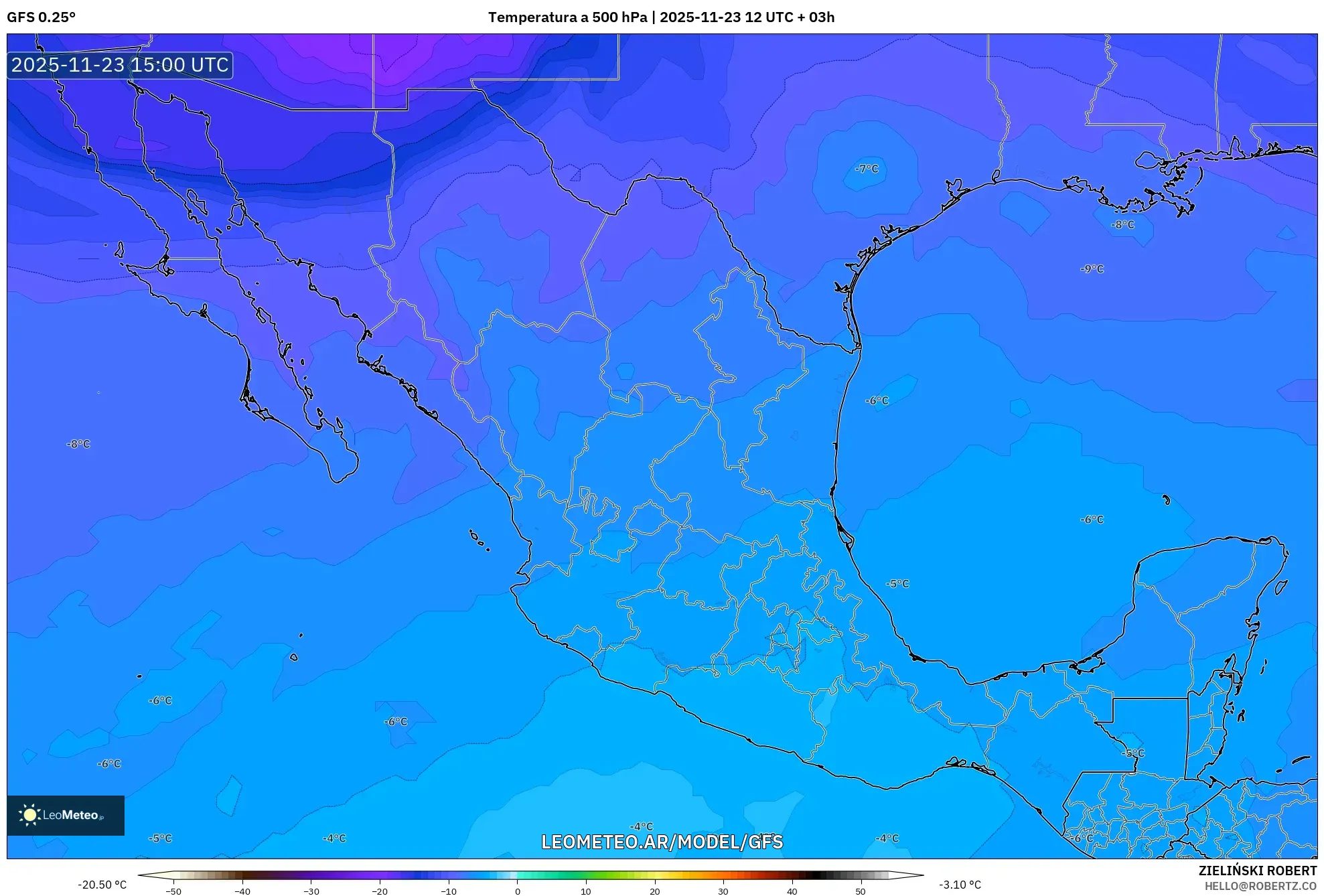 GFS model - México, Temperatura a 500 hPa
