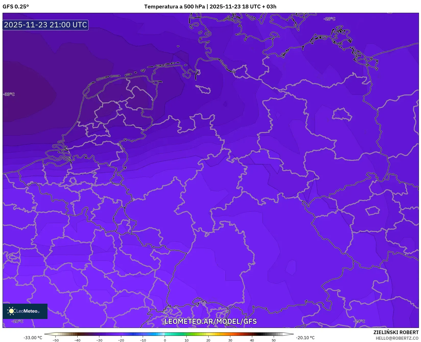 GFS model - Alemania, Temperatura a 500 hPa