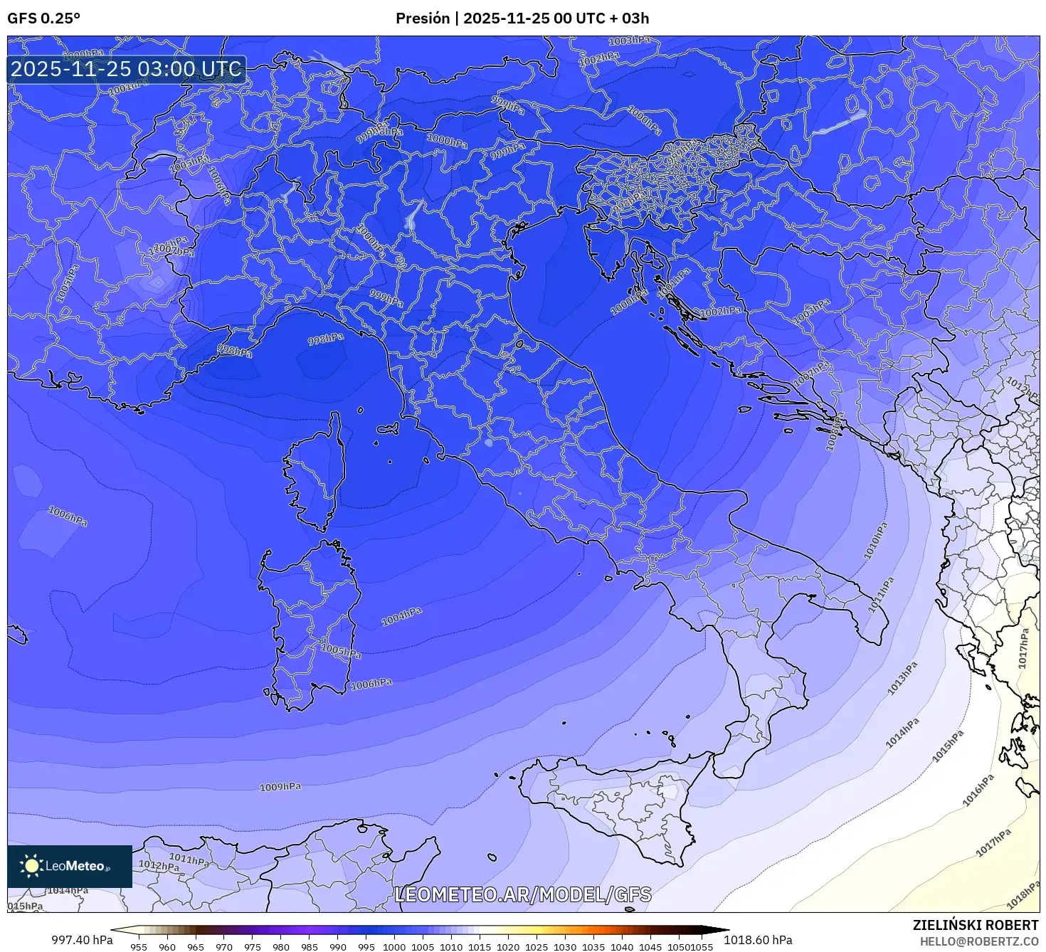 GFS model - Italia, Presión