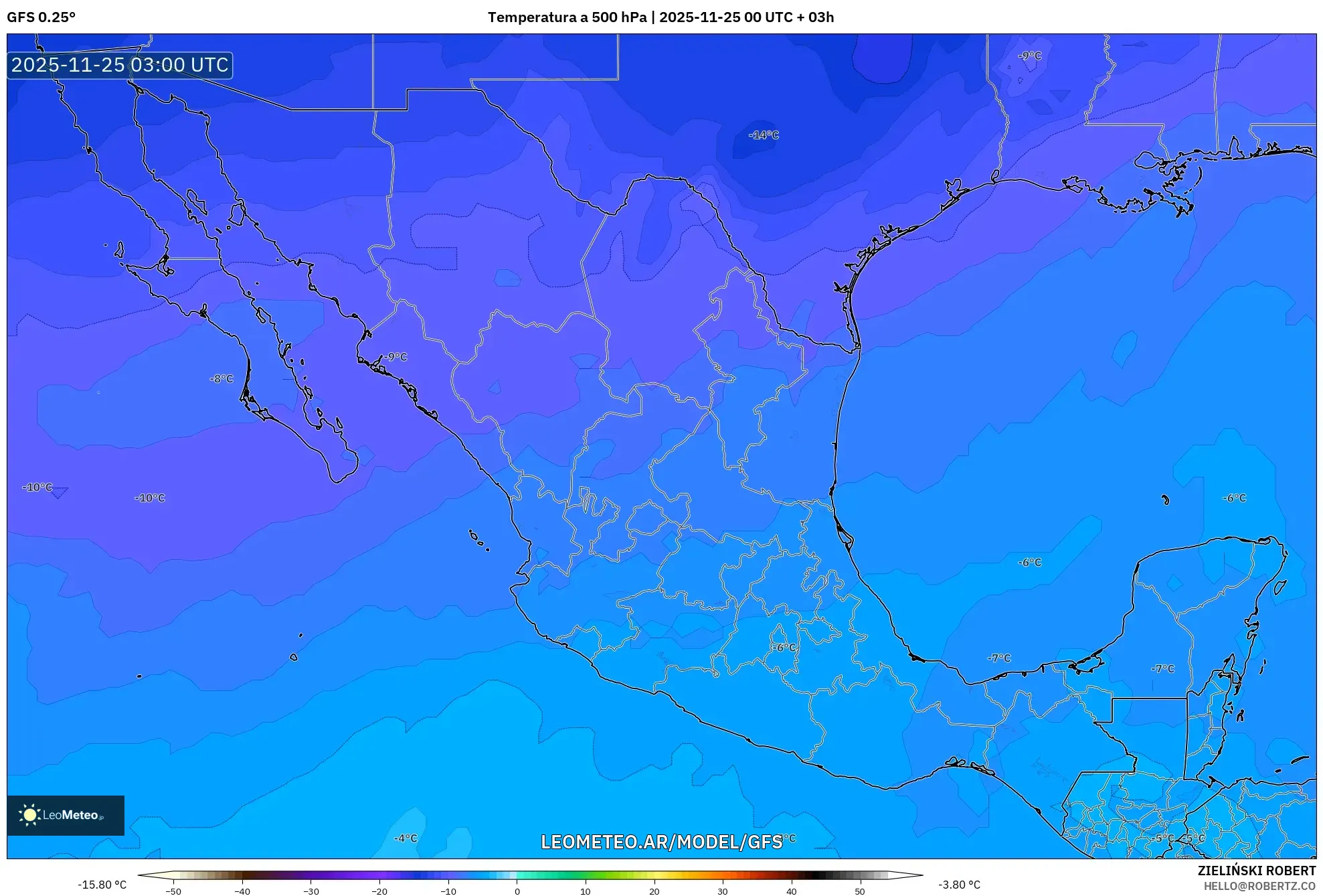 GFS model - México, Temperatura a 500 hPa