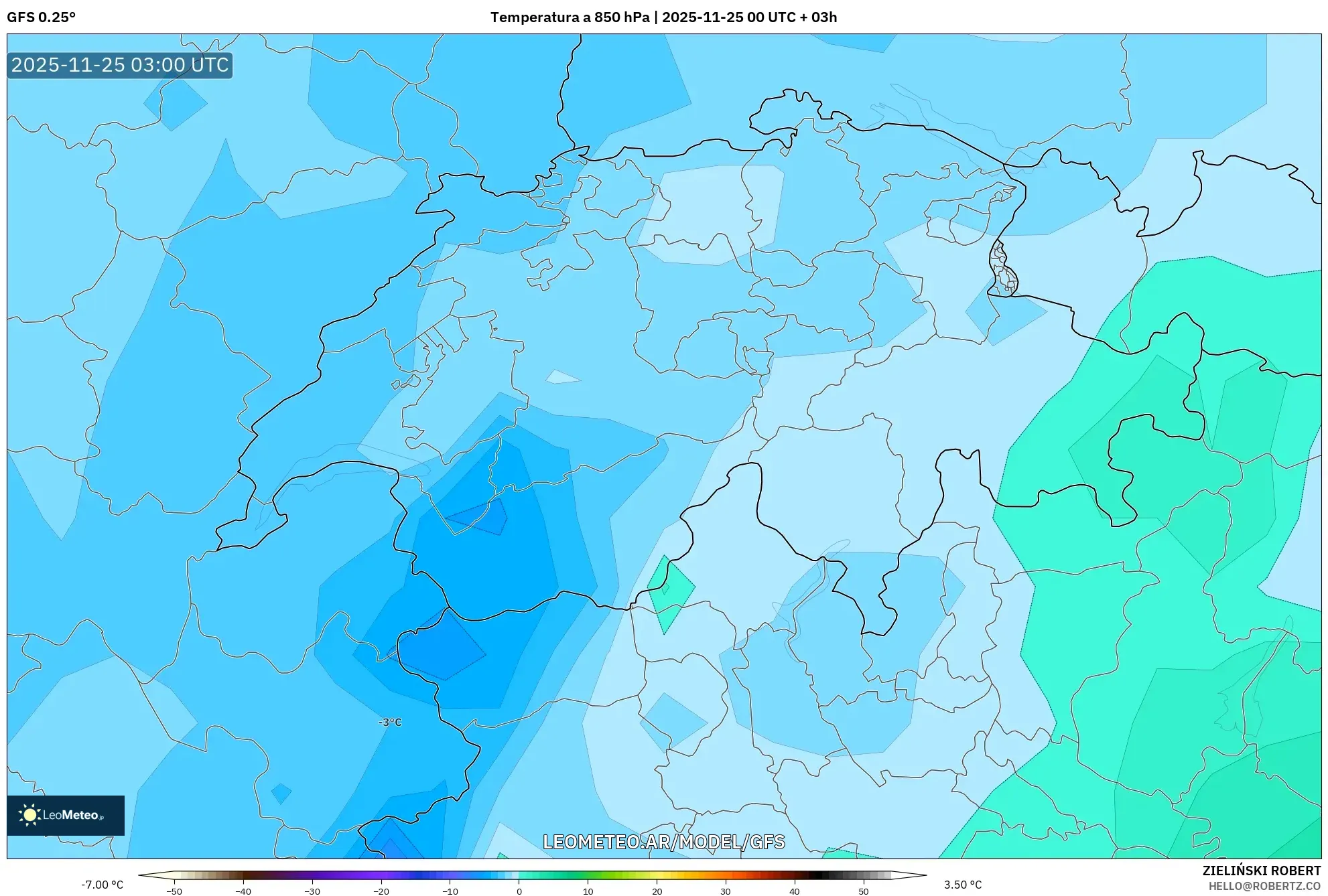 GFS model - Suiza, Temperatura a 850 hPa
