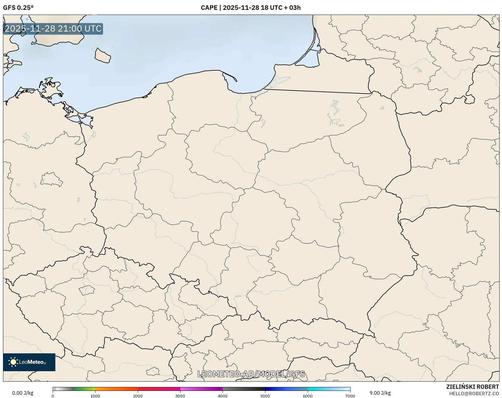 GFS model - Polonia, CAPE
