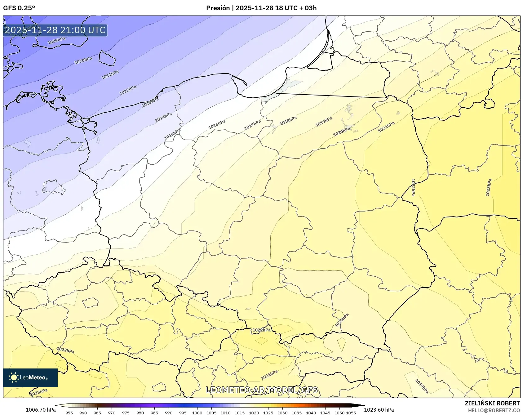 GFS model - Polonia, Presión