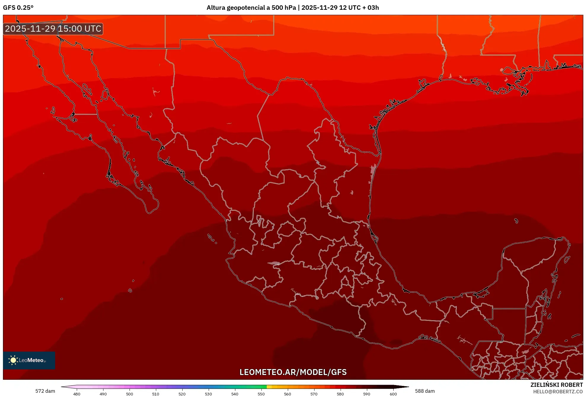 GFS model - México, Altura geopotencial a 500 hPa