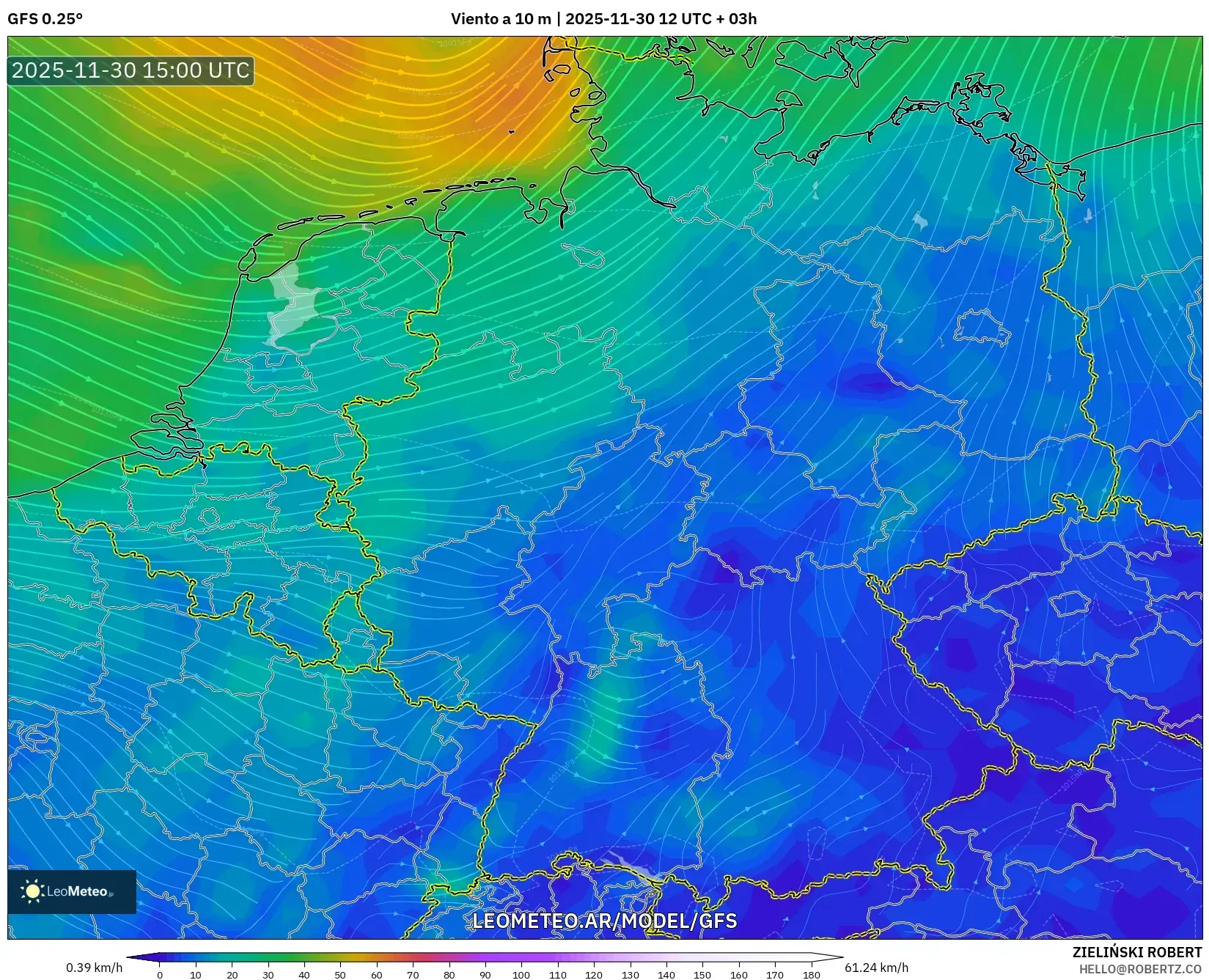 GFS model - Alemania, Viento a 10 m