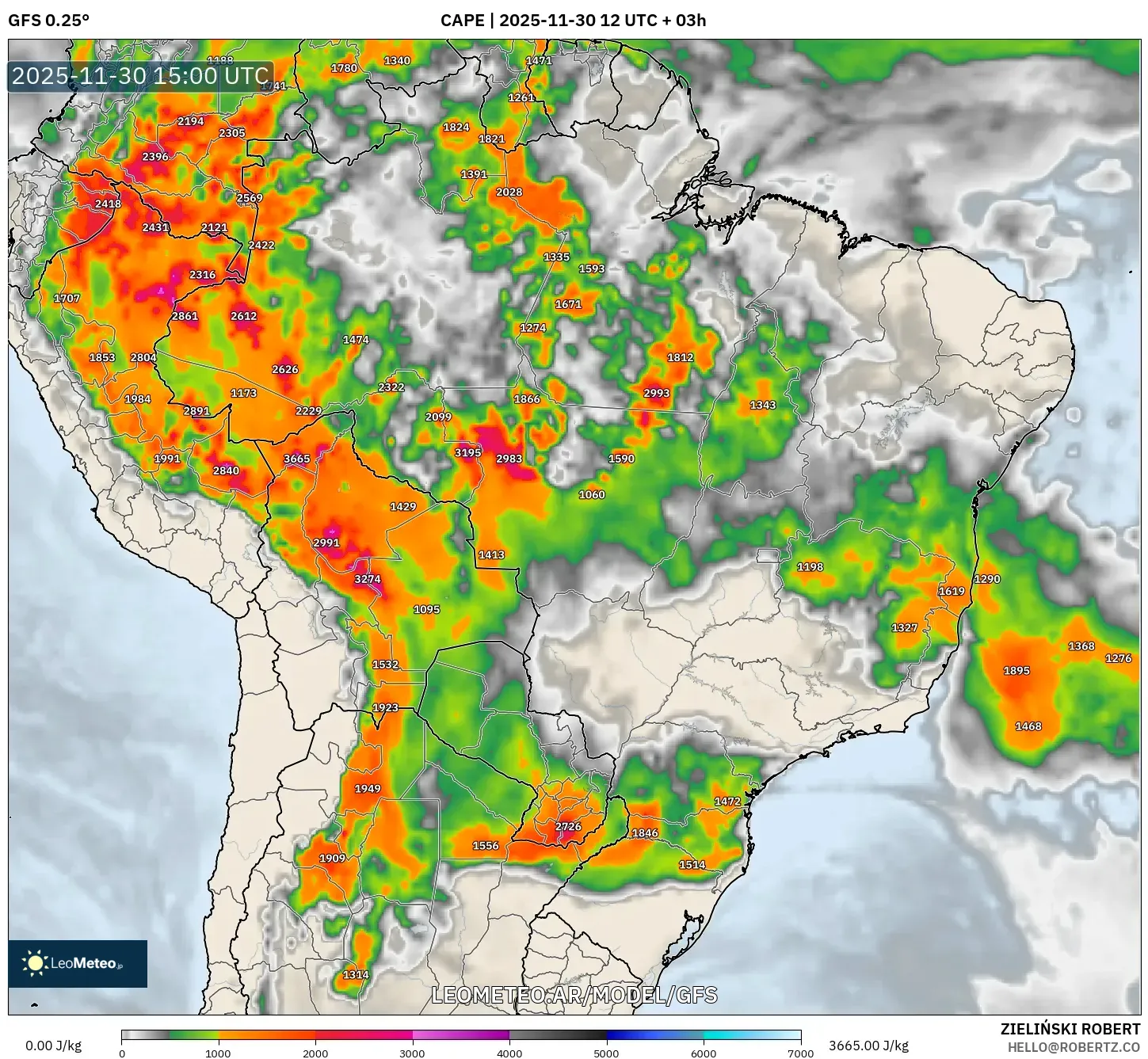 GFS model - Brasil, CAPE