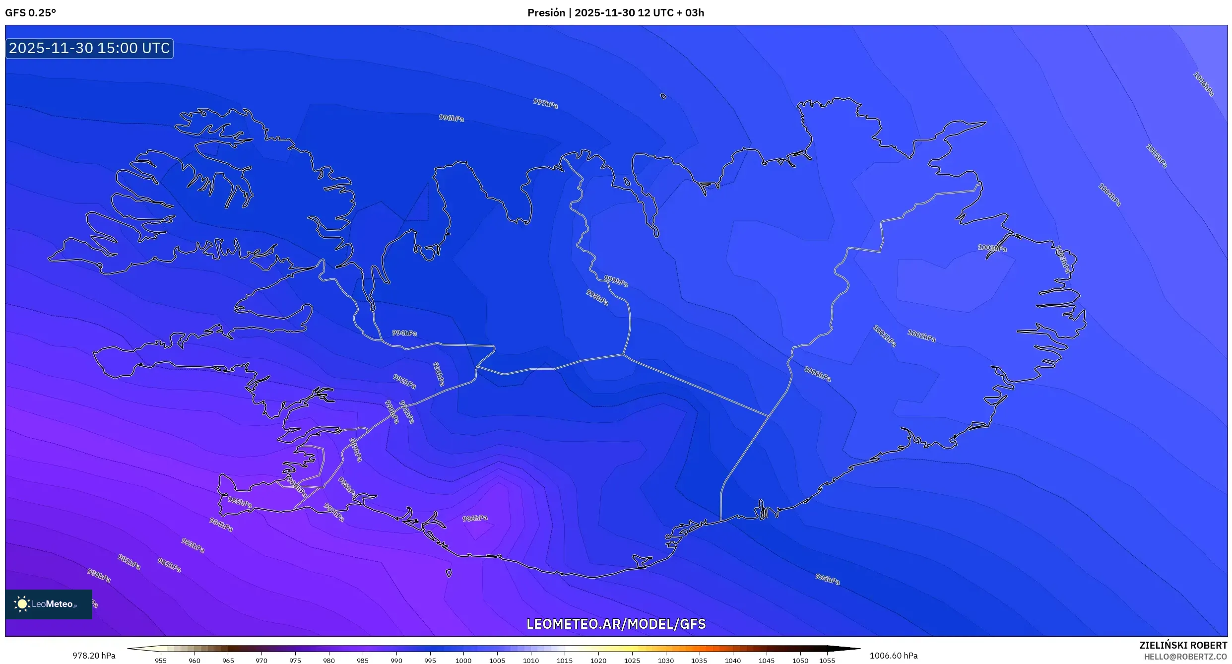 GFS model - Islandia, Presión