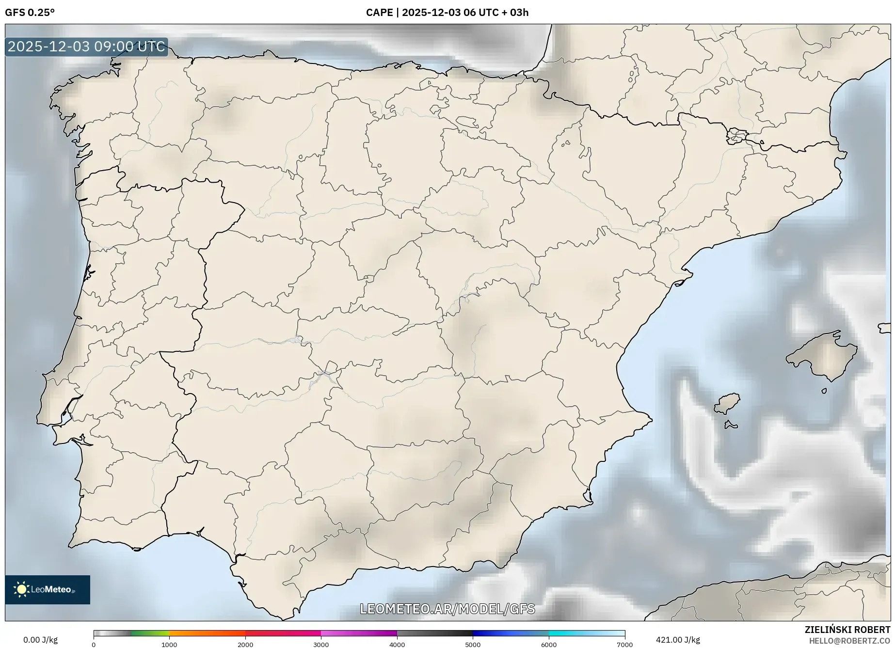 GFS model - España, CAPE