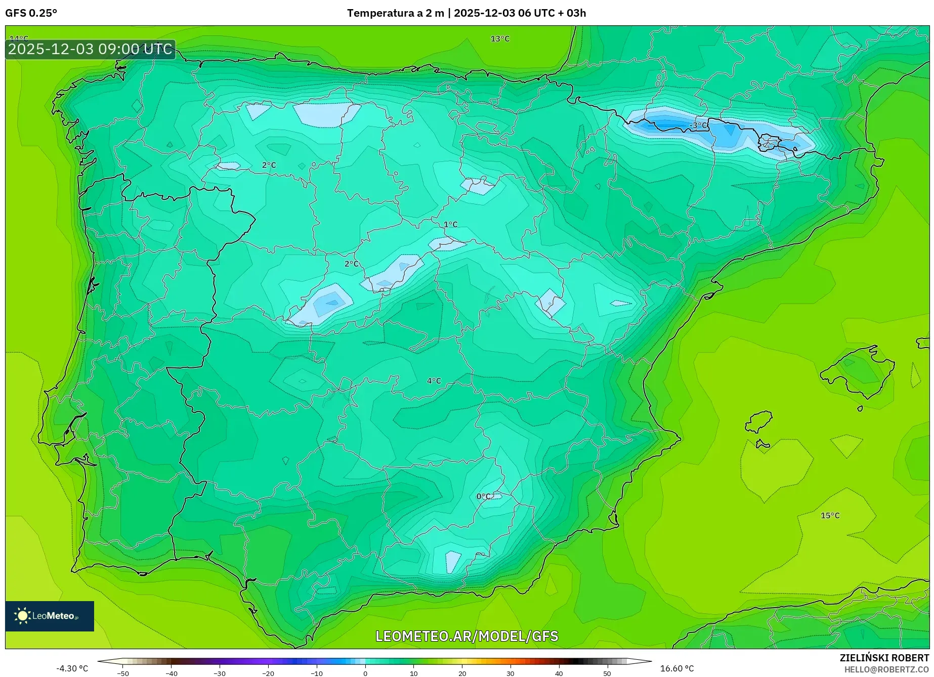 GFS model - España, Temperatura a 2 m