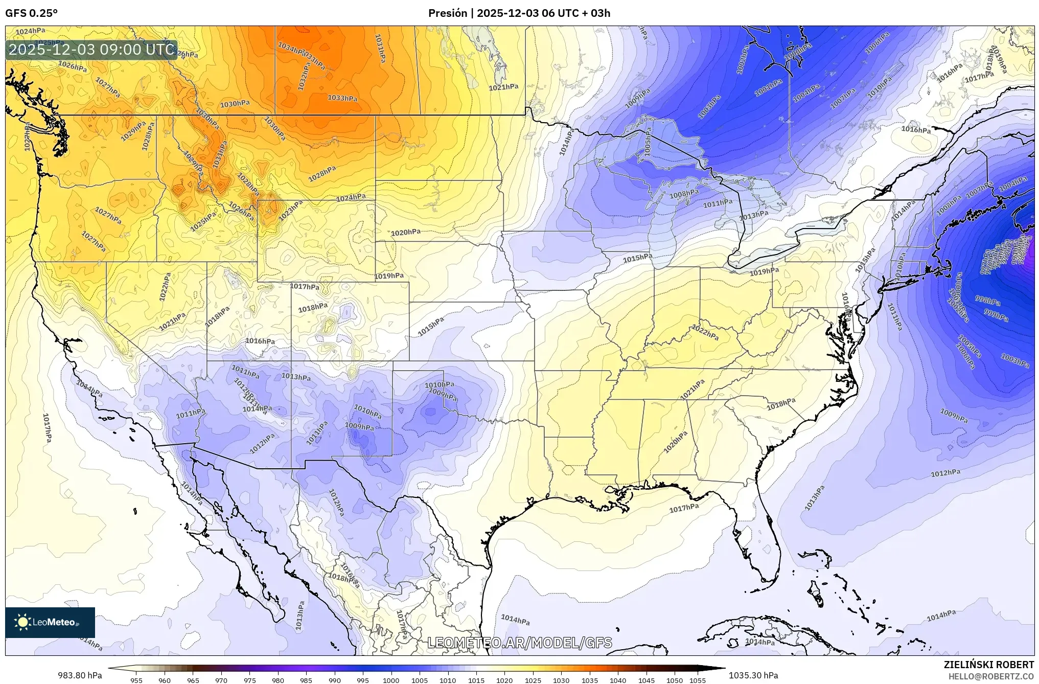 GFS model - Estados Unidos, Presión