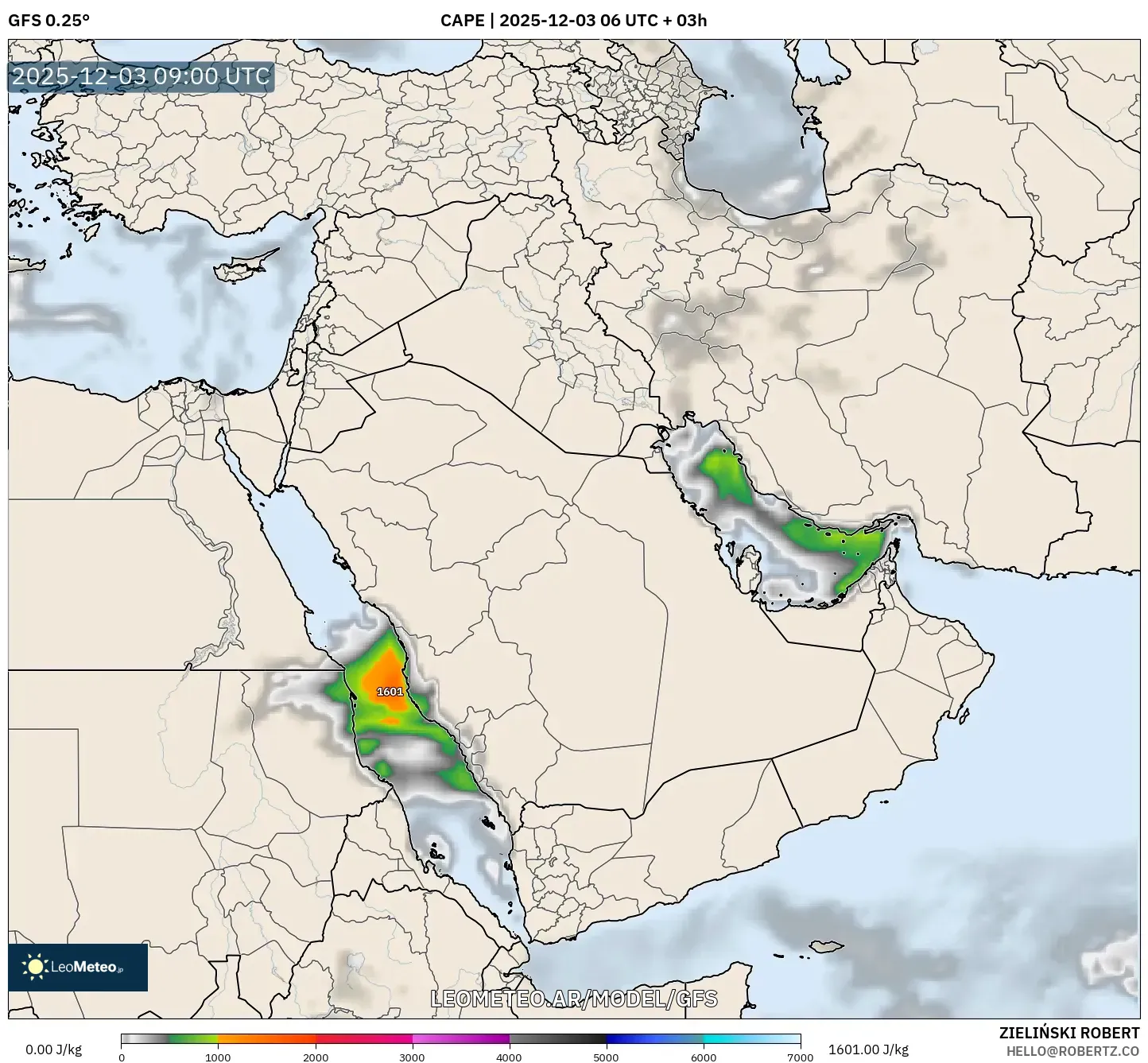GFS model - Oriente Medio, CAPE