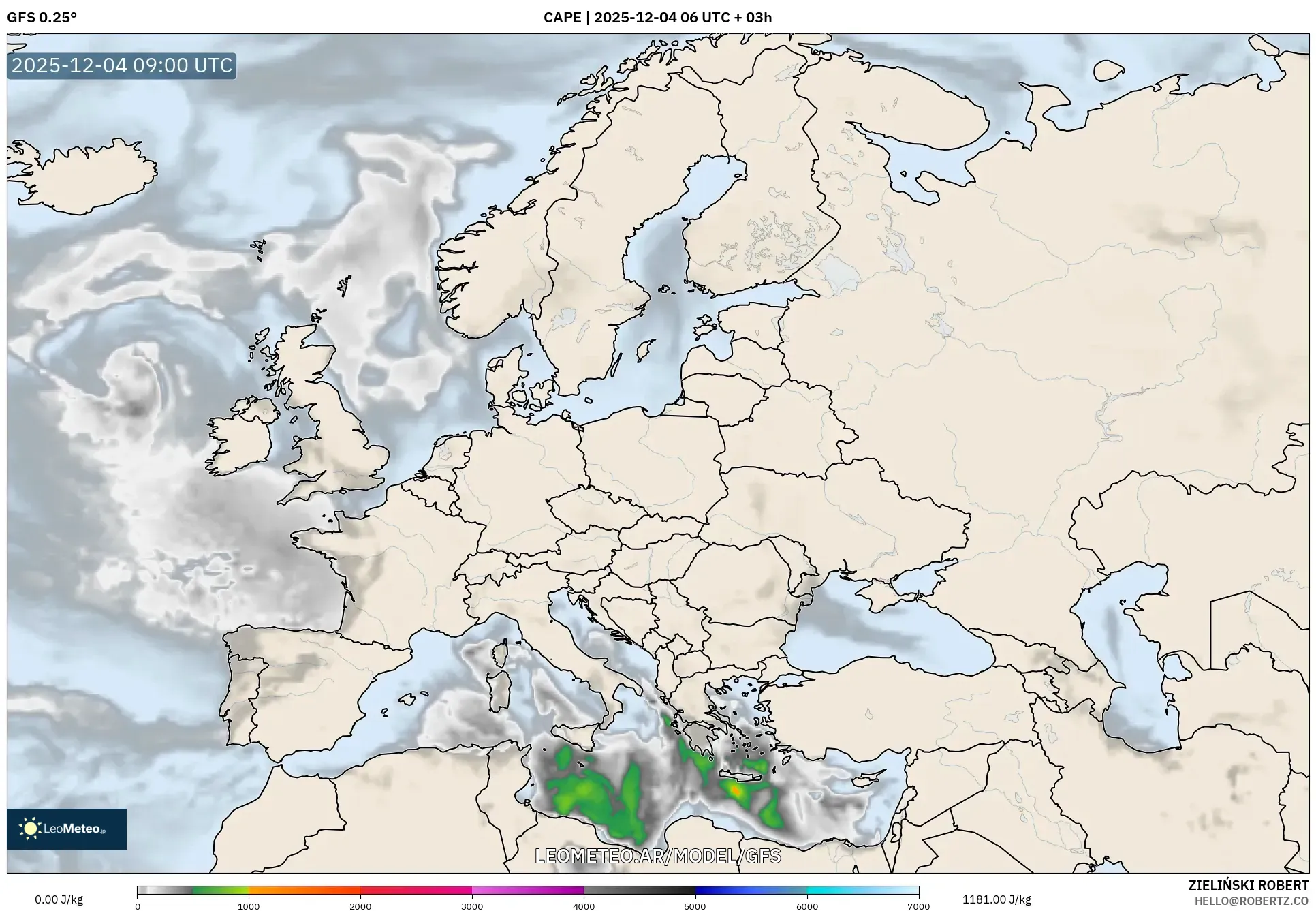 GFS model - Europa, CAPE