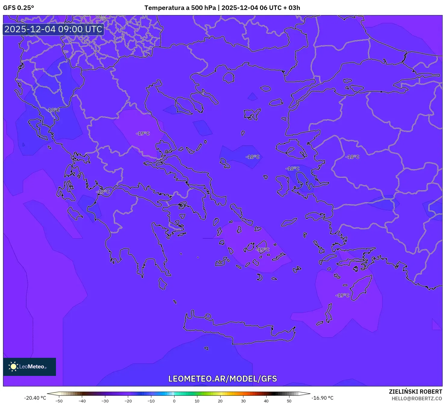 GFS model - Grecia, Temperatura a 500 hPa