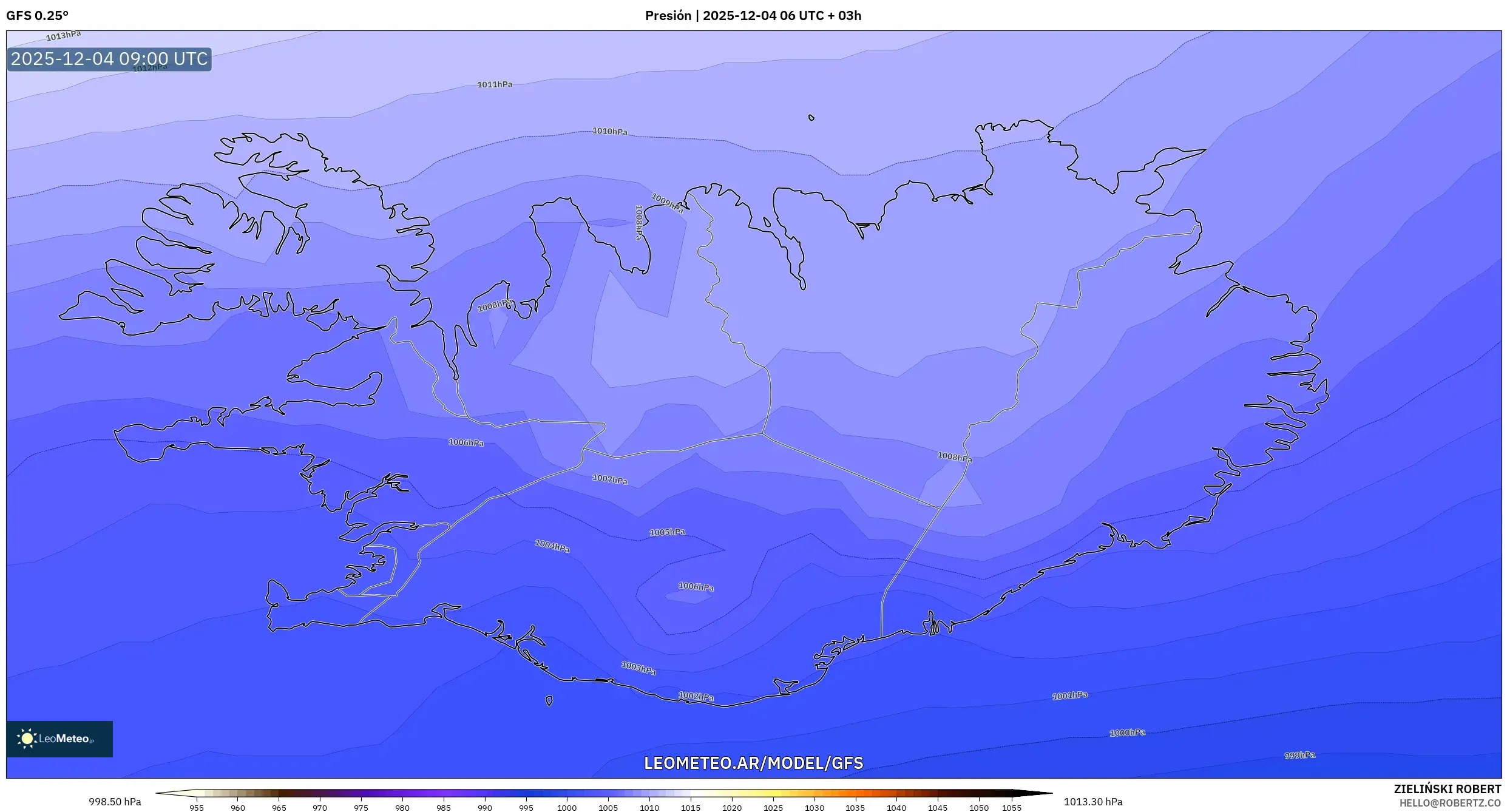 GFS model - Islandia, Presión