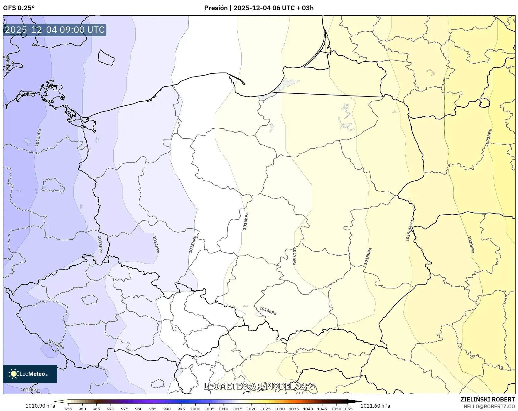 GFS model - Polonia, Presión