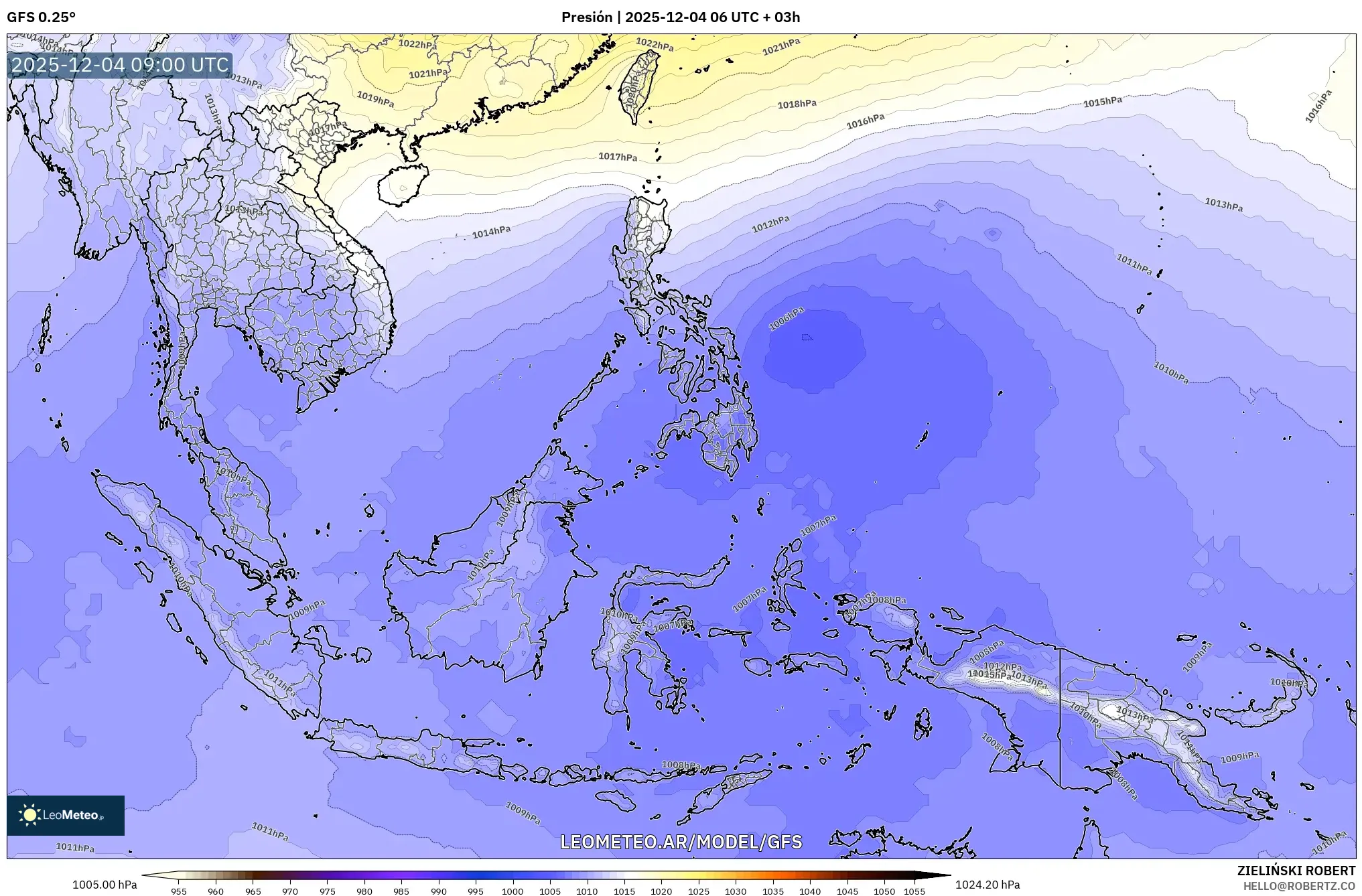 GFS model - Sudeste Asiático, Presión