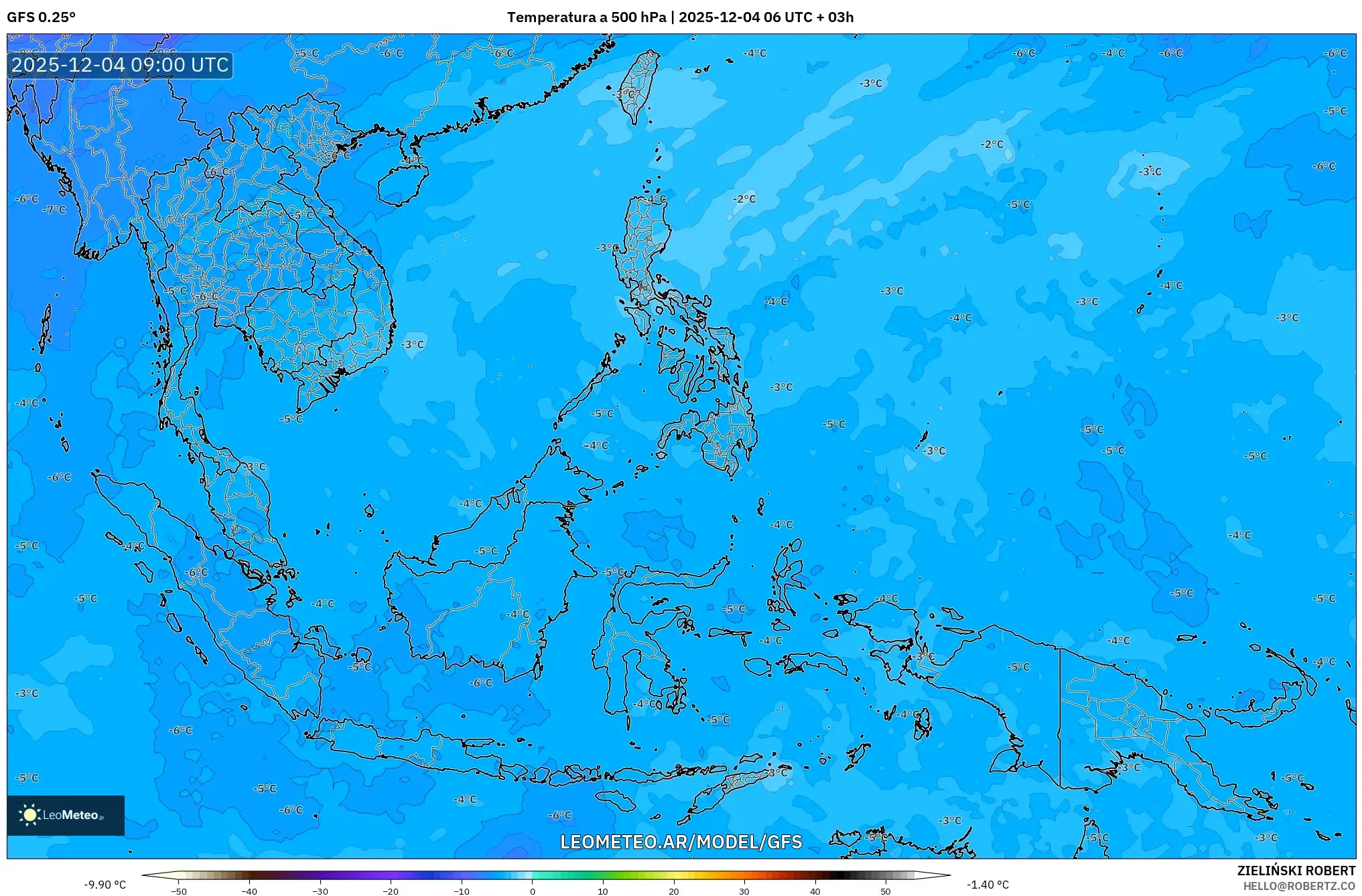 GFS model - Sudeste Asiático, Temperatura a 500 hPa